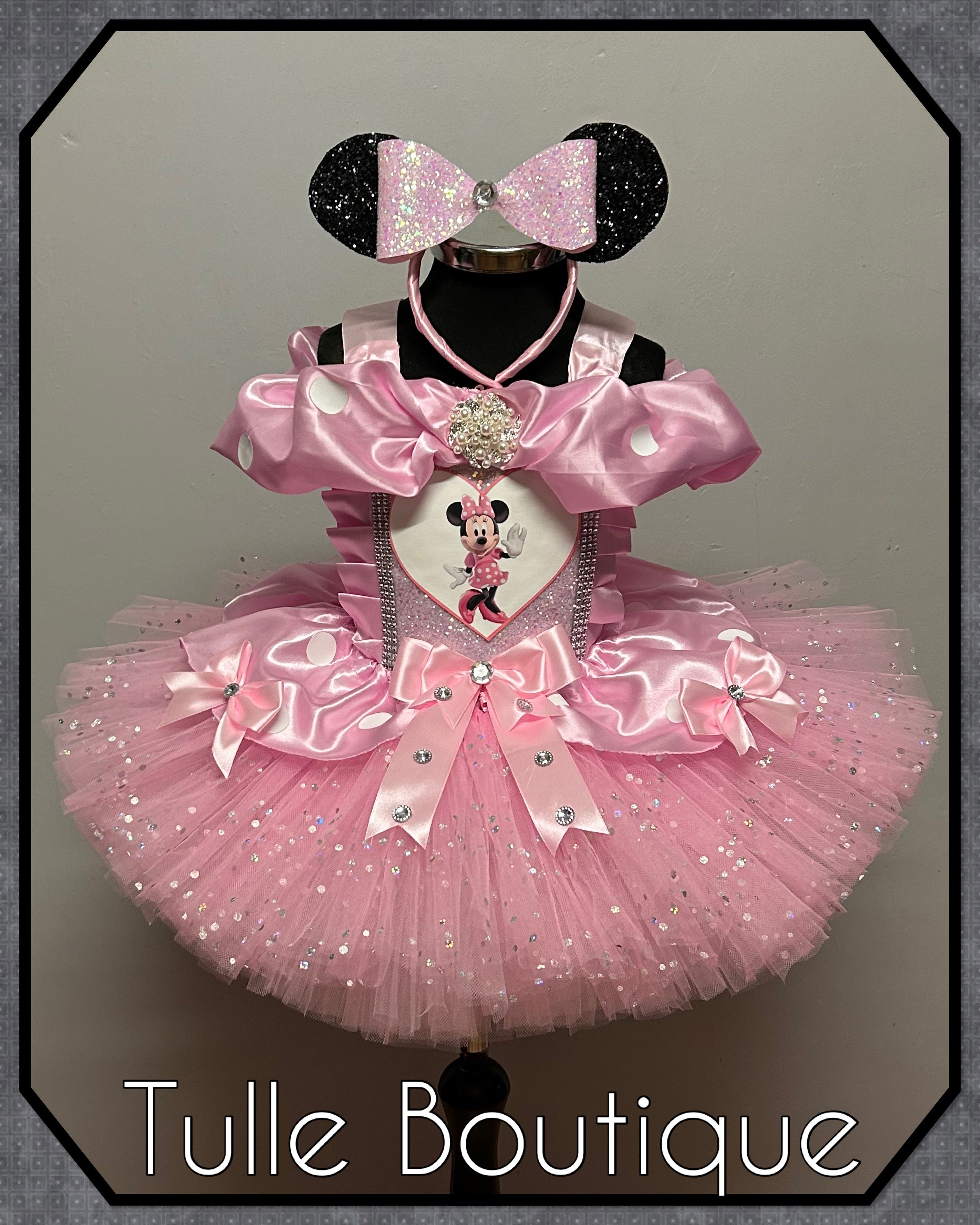 Girls toddlers Minnie Mouse baby pink tutu birthday party dress,ballgown, fancy dress costume