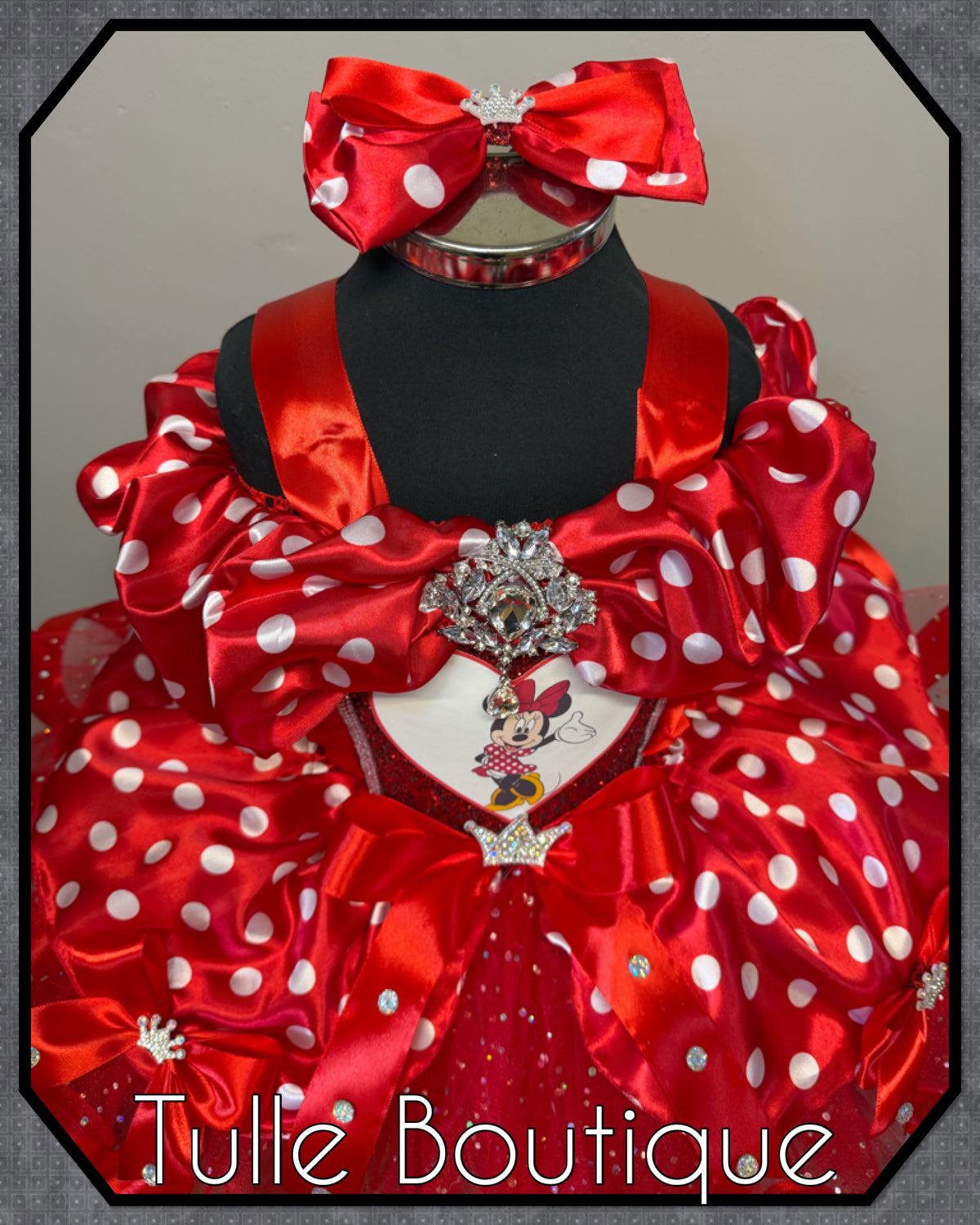 Girls toddlers Minnie Mouse Red tutu birthday party dress,ballgown, fancy dress costume with ribbon trimmed tutu