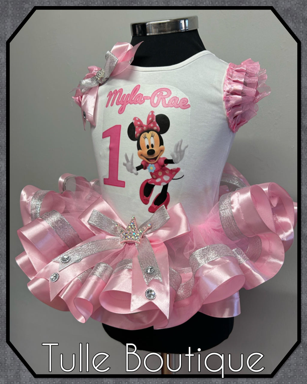 Girls toddlers Pink Minnie Mouse 1st birthday tutu outfit fancy dress costume