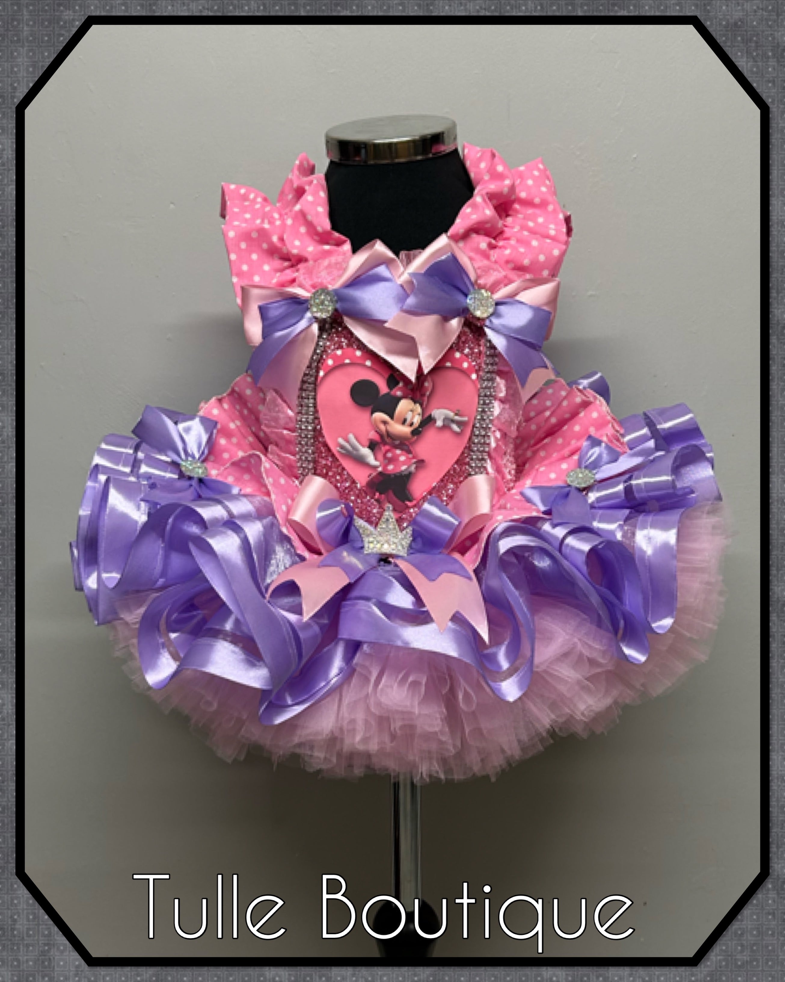 Girls toddlers Minnie Mouse pink and lilac tutu dress, ribbon trimmed ballgown, fancy dress costume