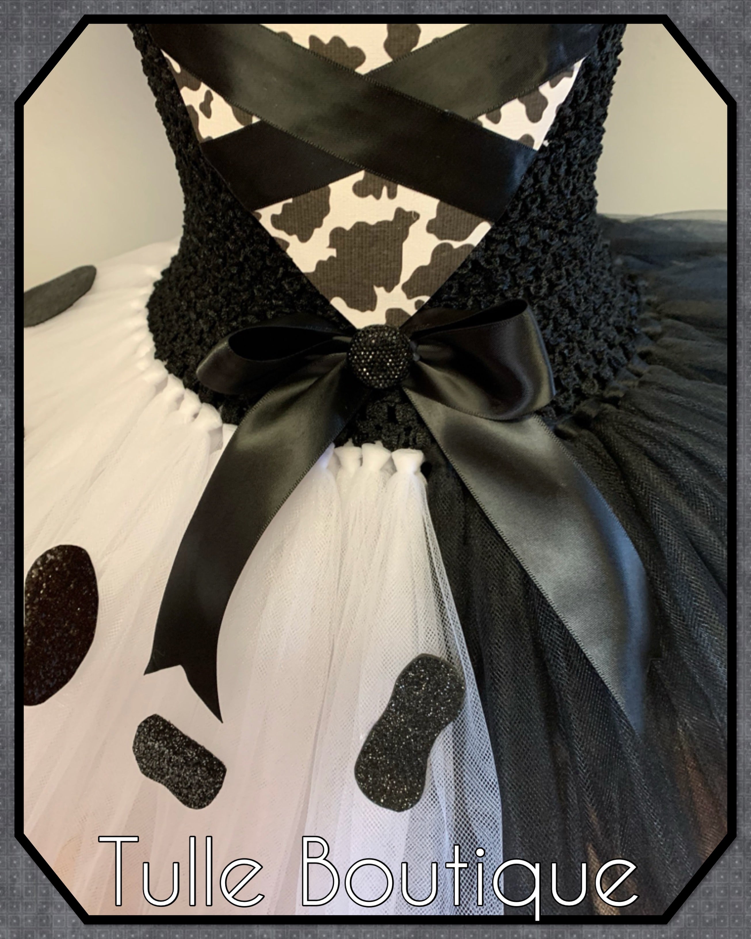 Girls toddlers Cruella de Ville tutu dress, ballgown, 101 Dalmatians fancy dress costume black and white