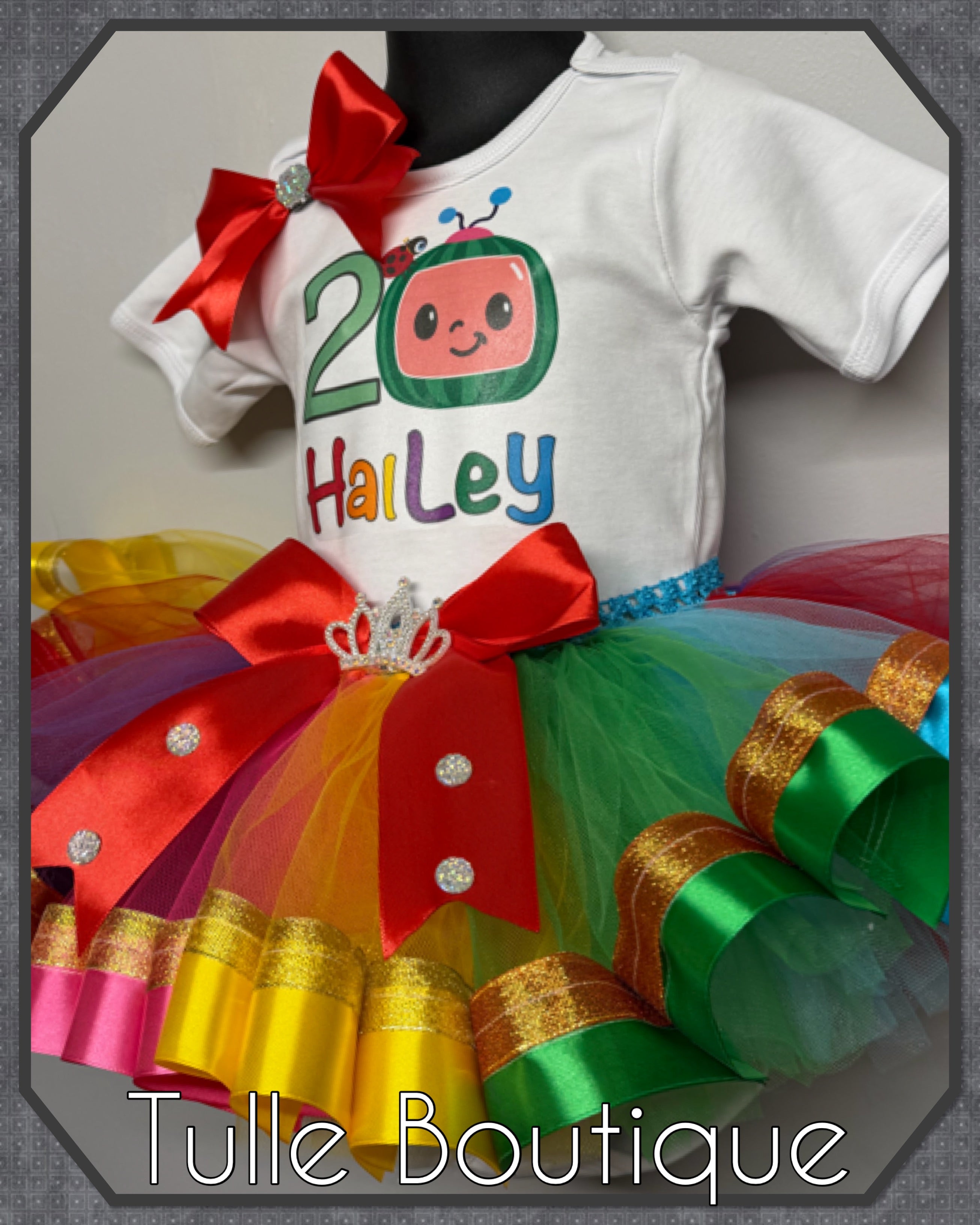 Girls toddlers Cocomelon rainbow birthday tutu outfit fancy dress costume (Copy)
