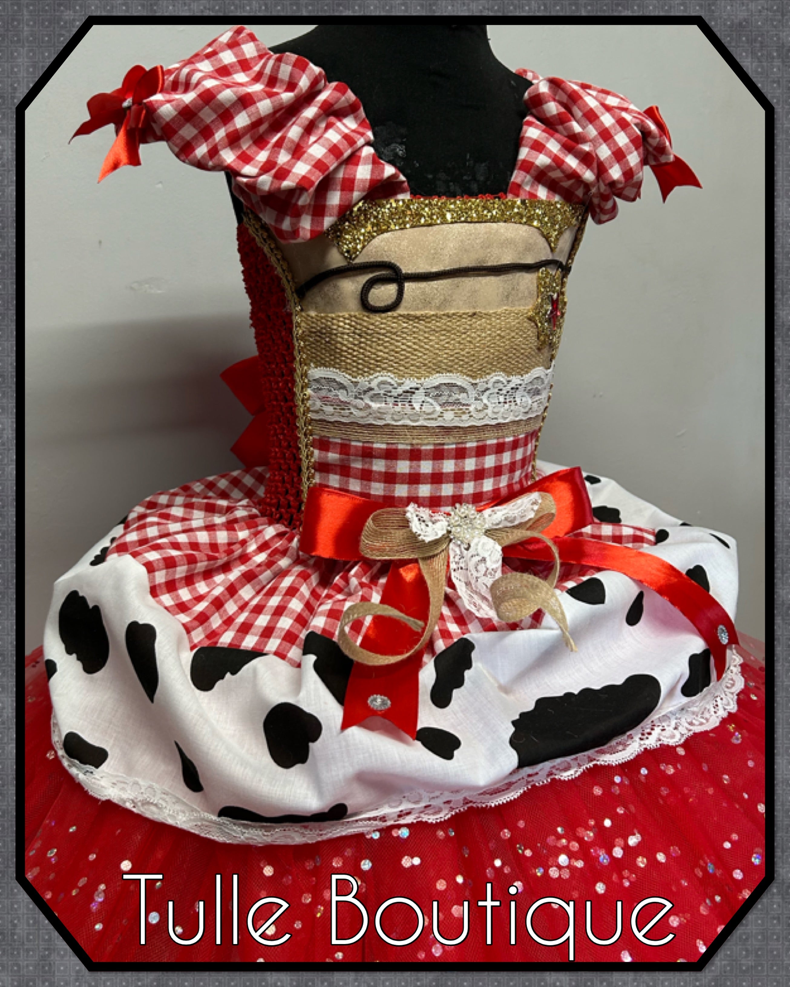 Girls toddlers red gingham cowgirl tutu dress, ballgown, fancy dress costume