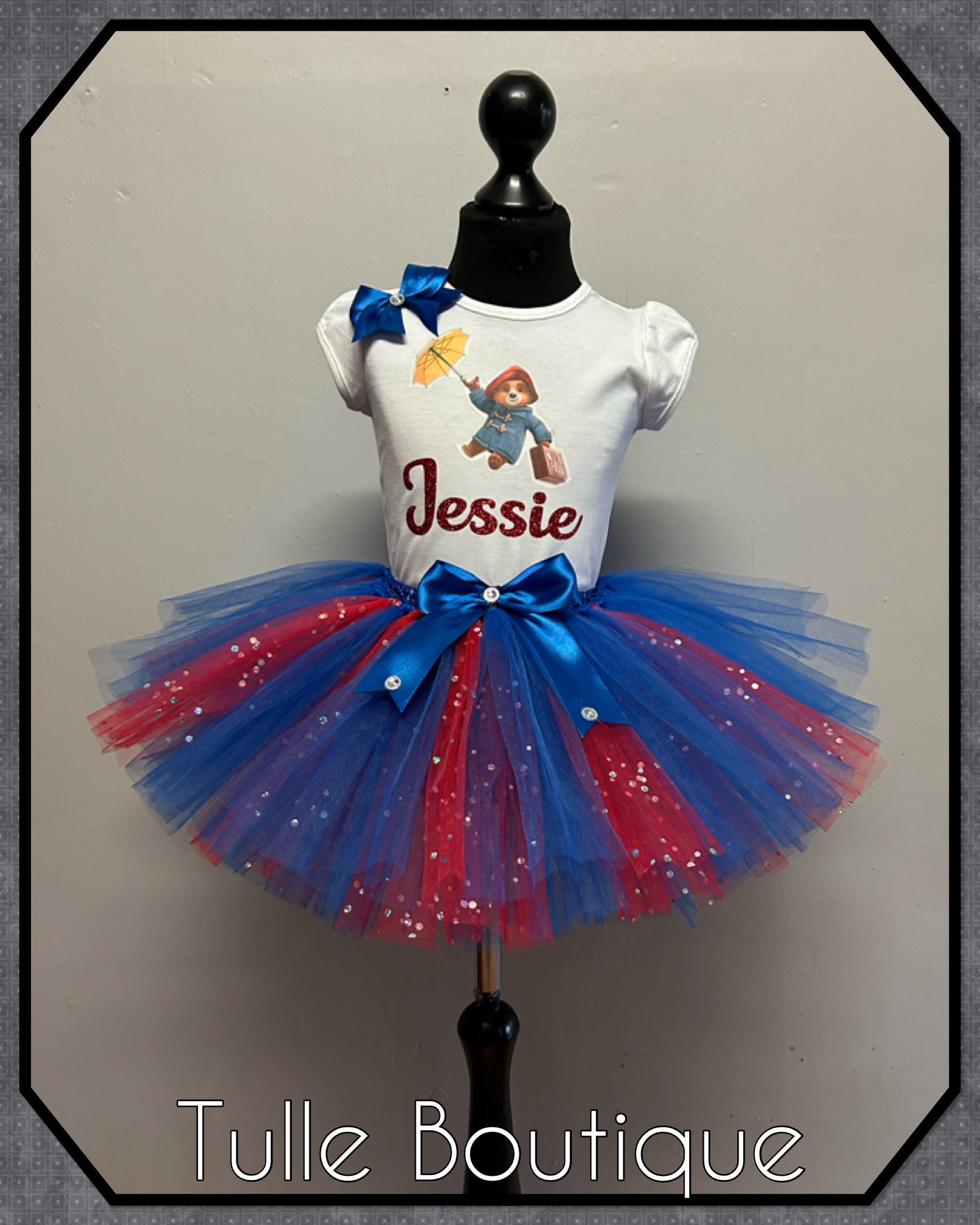 Girls toddlers Paddington bear birthday tutu outfit fancy dress costume