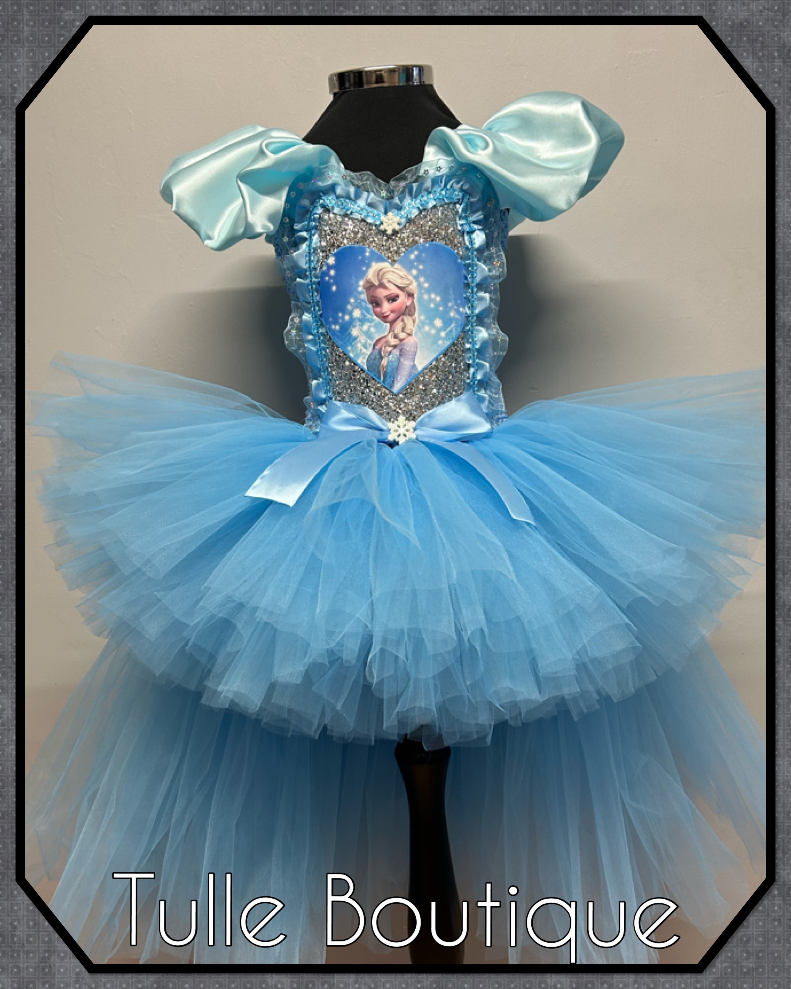 Girls toddlers Princess Elsa frozen tutu birthday party dress,ballgown, fancy dress costume dipped hem