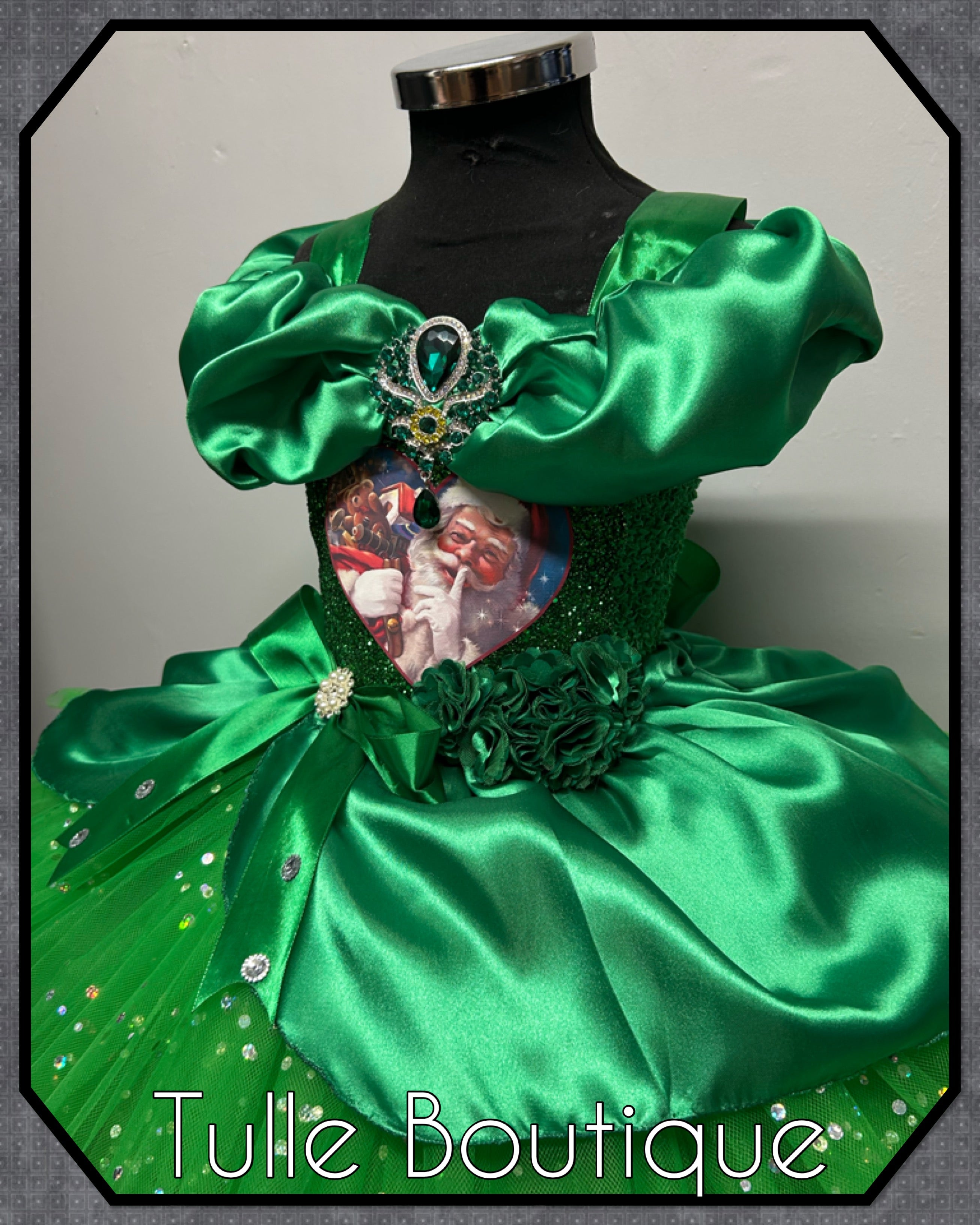 Girls toddlers Emerald Green Vintage Santa tutu dress,ballgown, fancy dress costume