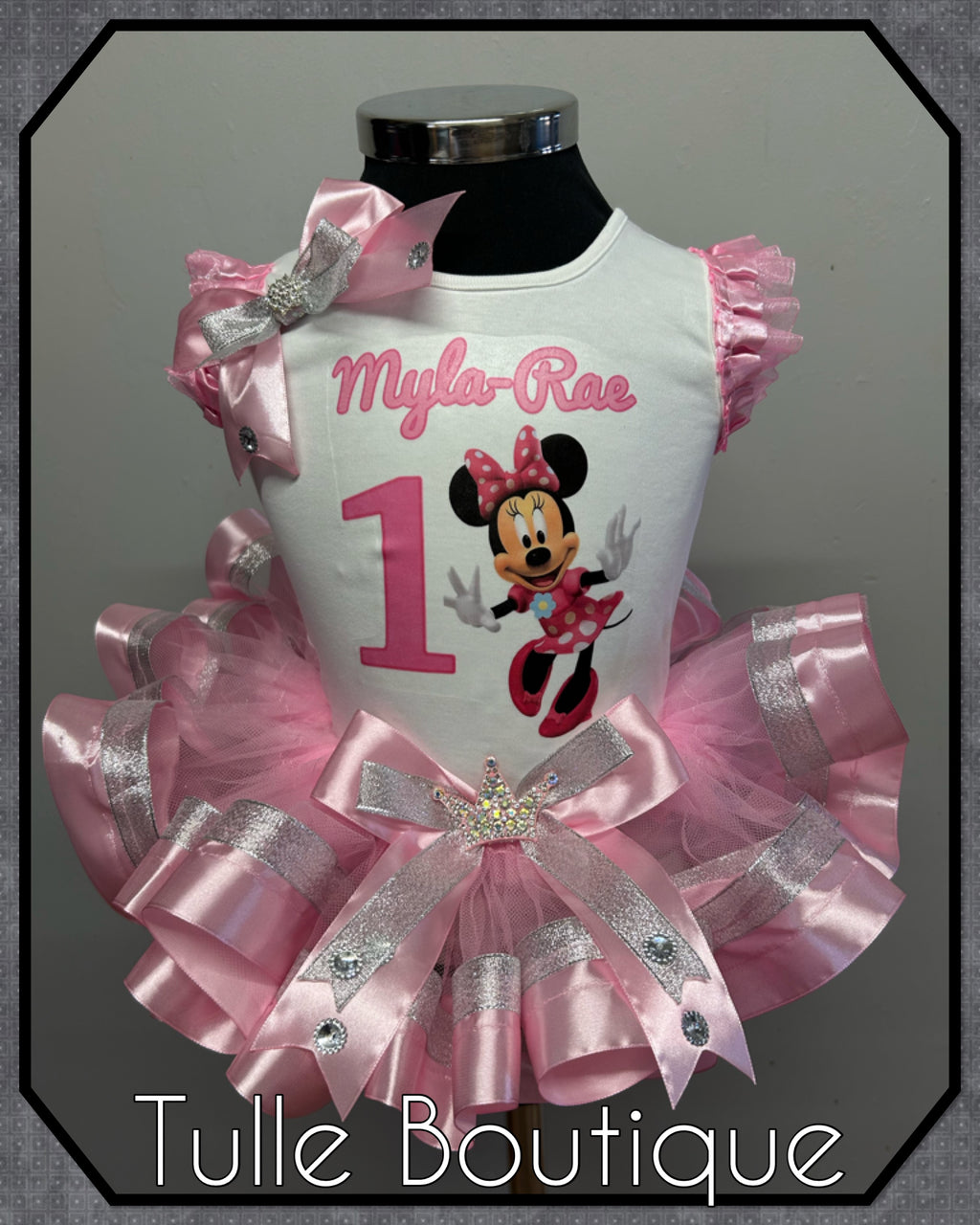 Girls toddlers Pink Minnie Mouse 1st birthday tutu outfit fancy dress costume