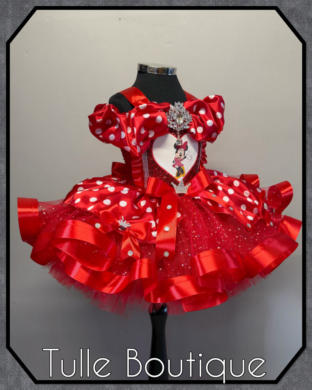 Girls toddlers Minnie Mouse Red tutu birthday party dress,ballgown, fancy dress costume with ribbon trimmed tutu