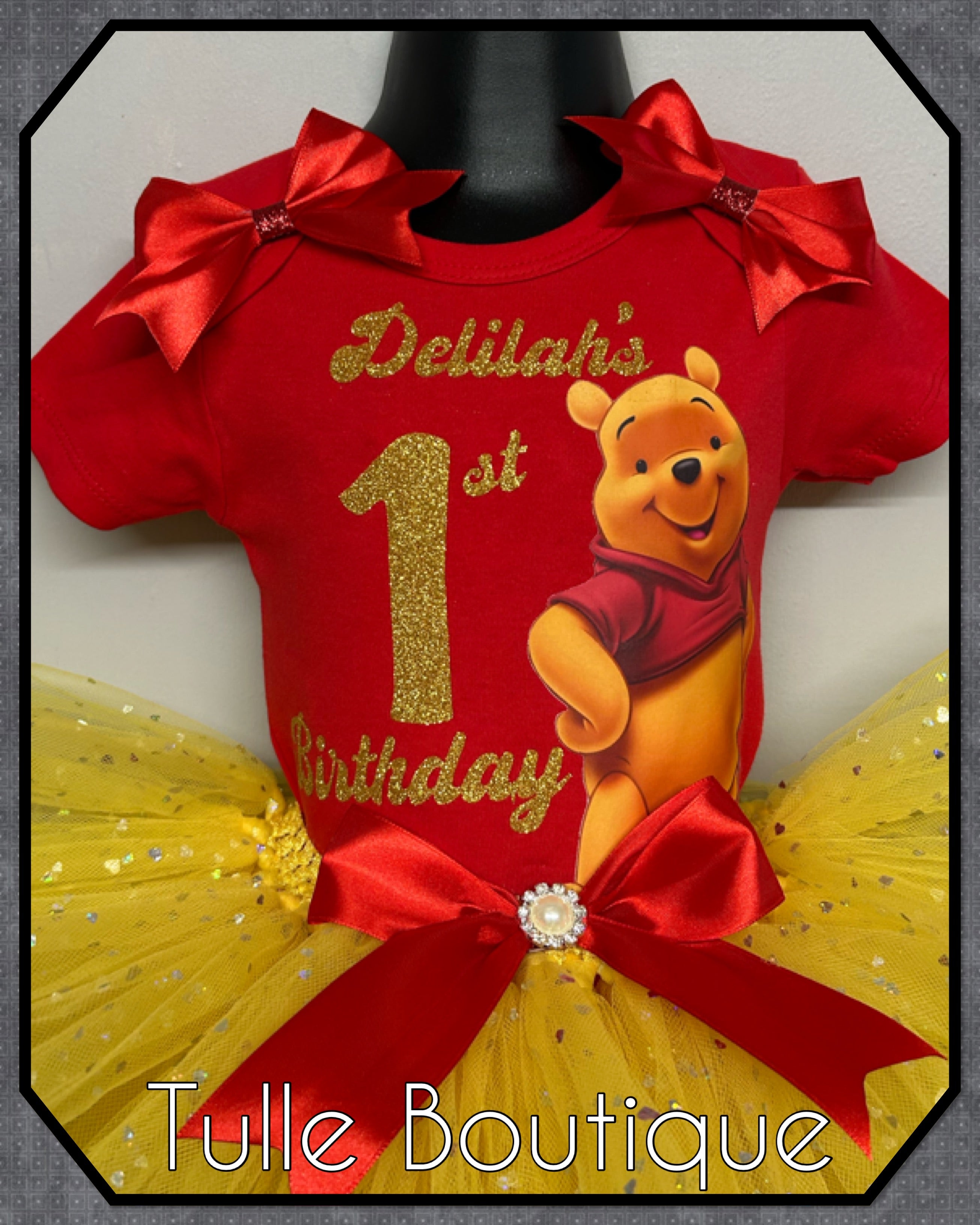 Girls toddlers Winnie the Pooh birthday tutu outfit fancy dress costume