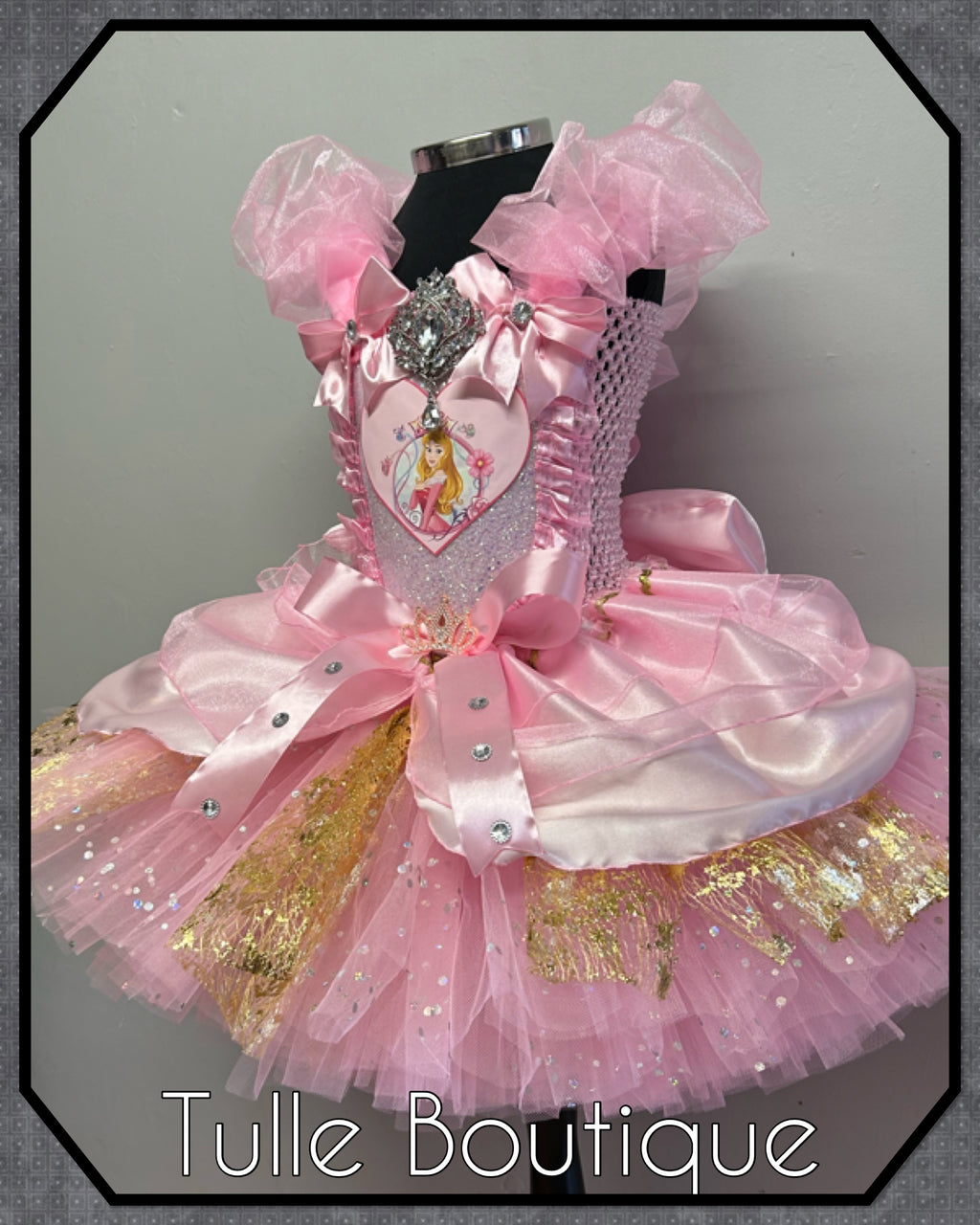 Girls toddlers Princess Aurora sleeping beauty tutu birthday party dress,ballgown, pink and gold fancy dress costume