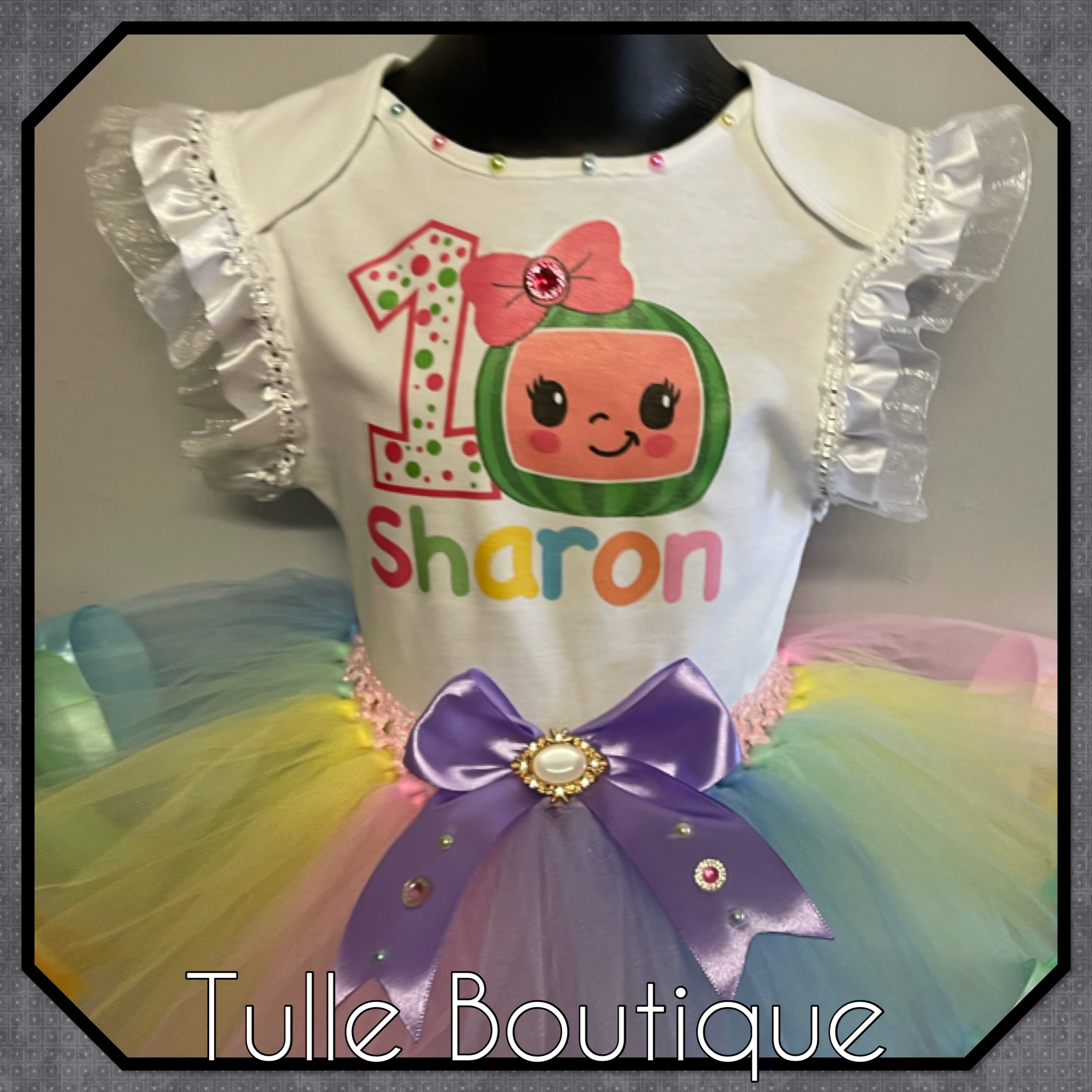 Girls toddlers Cocomelon pastel birthday tutu outfit fancy dress costume