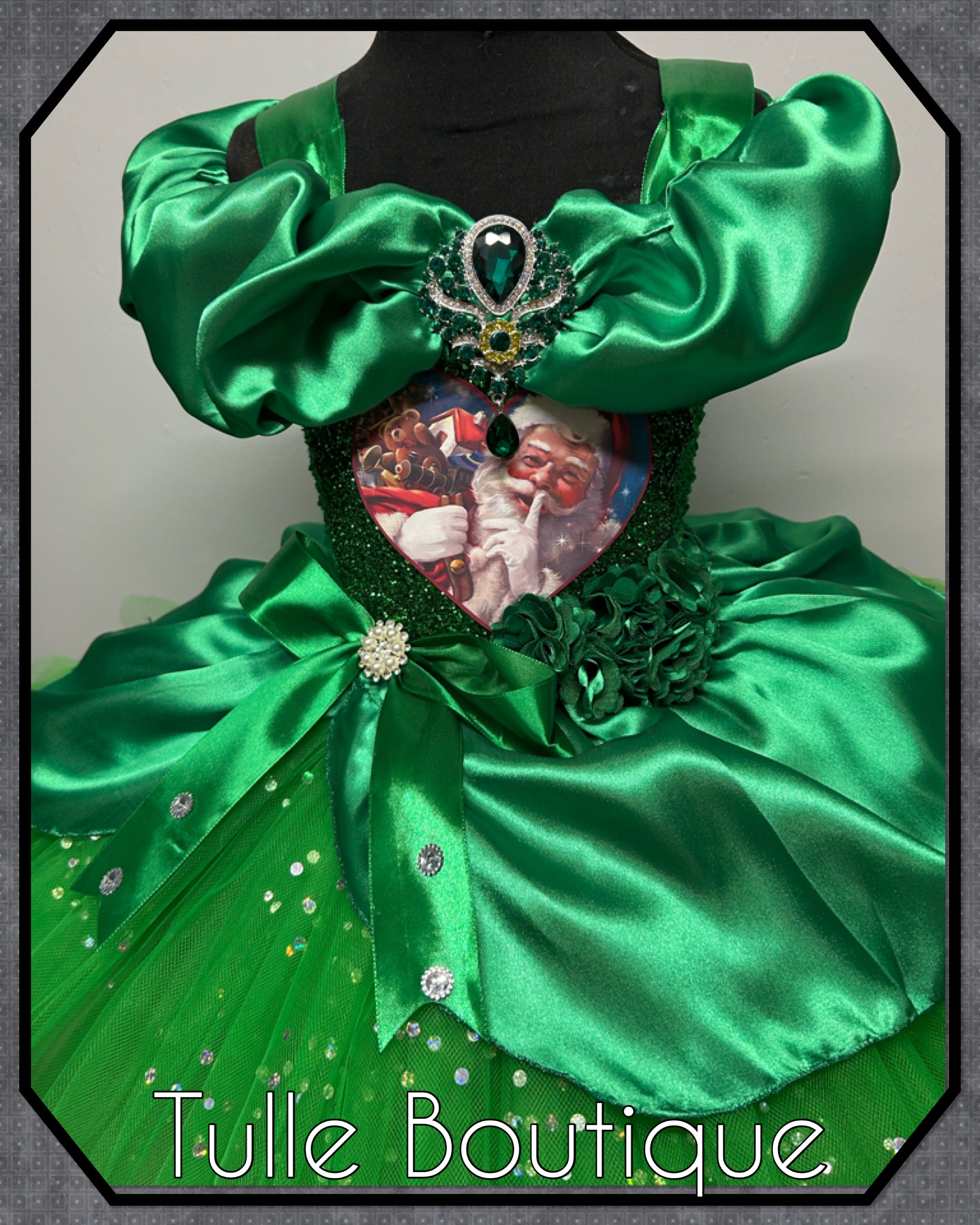 Girls toddlers Emerald Green Vintage Santa tutu dress,ballgown, fancy dress costume