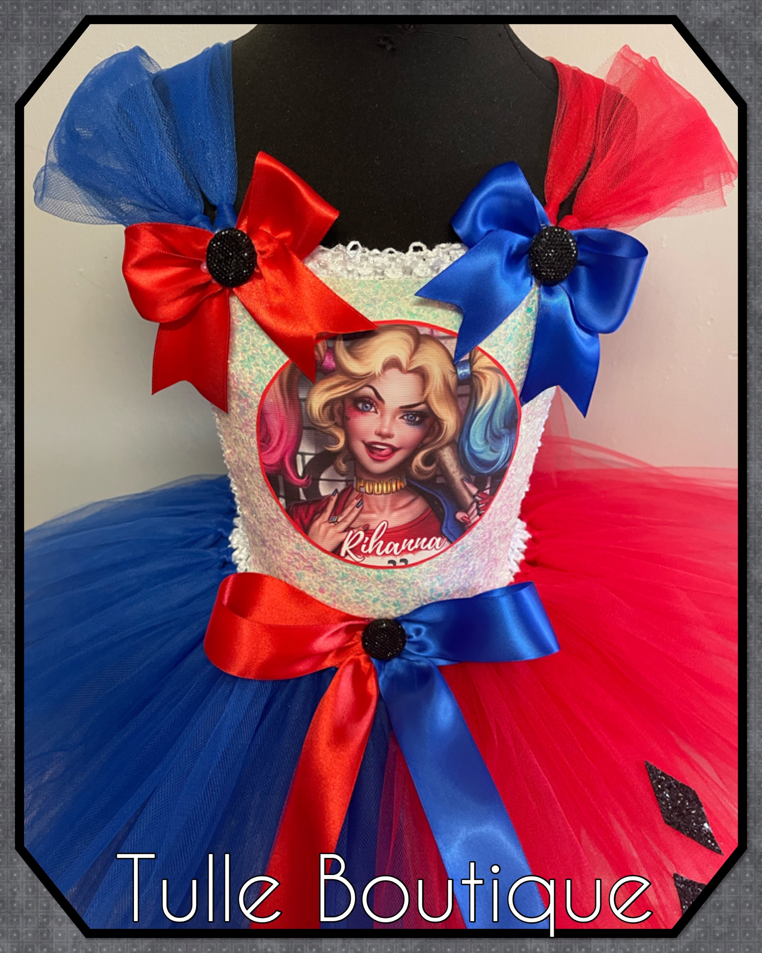 Girls toddlers Superhero Harley Quinn  tutu dress, ballgown, fancy dress costume