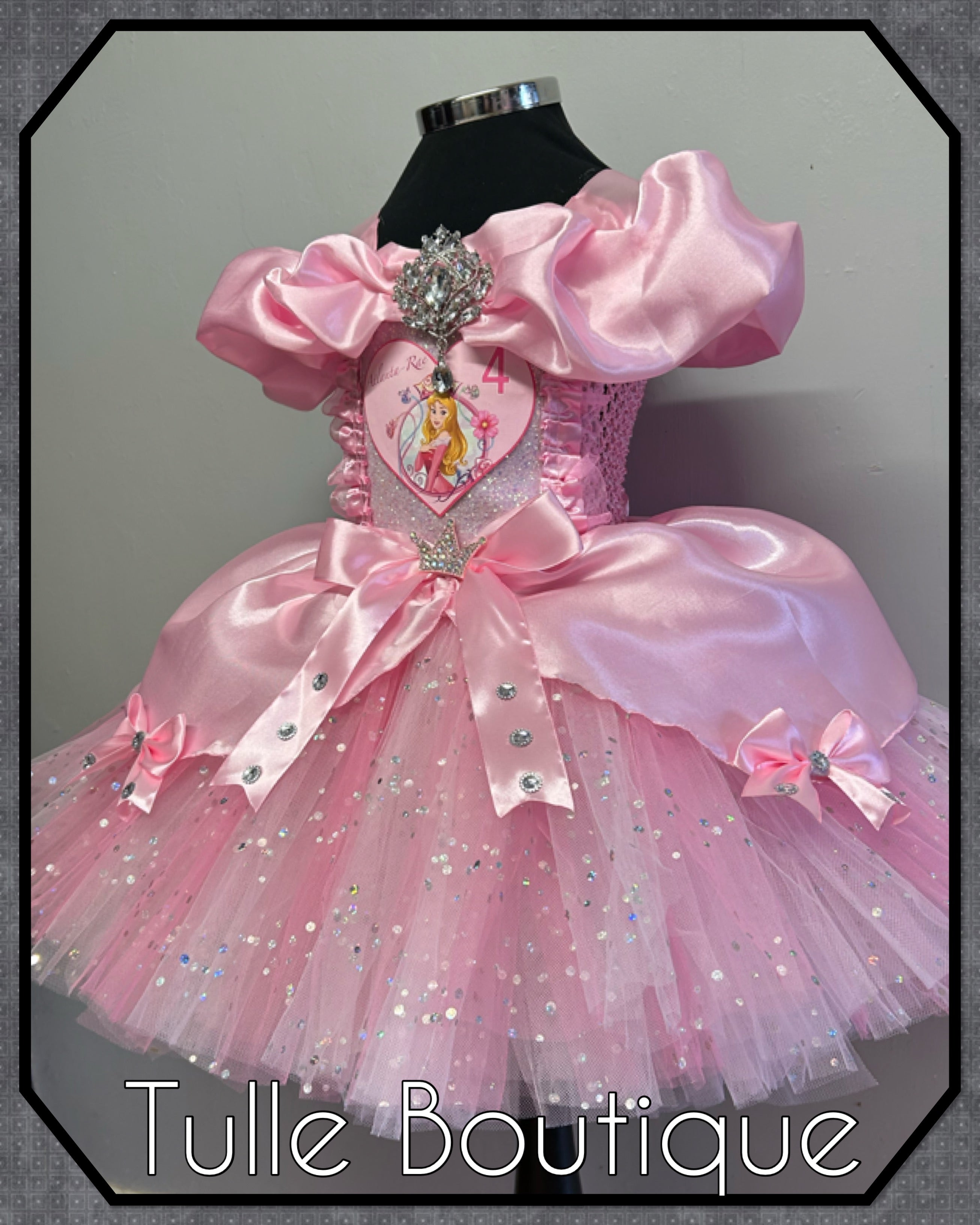 Girls toddlers Princess Aurora pink tutu dress, sleeping beauty ballgown, fancy dress costume