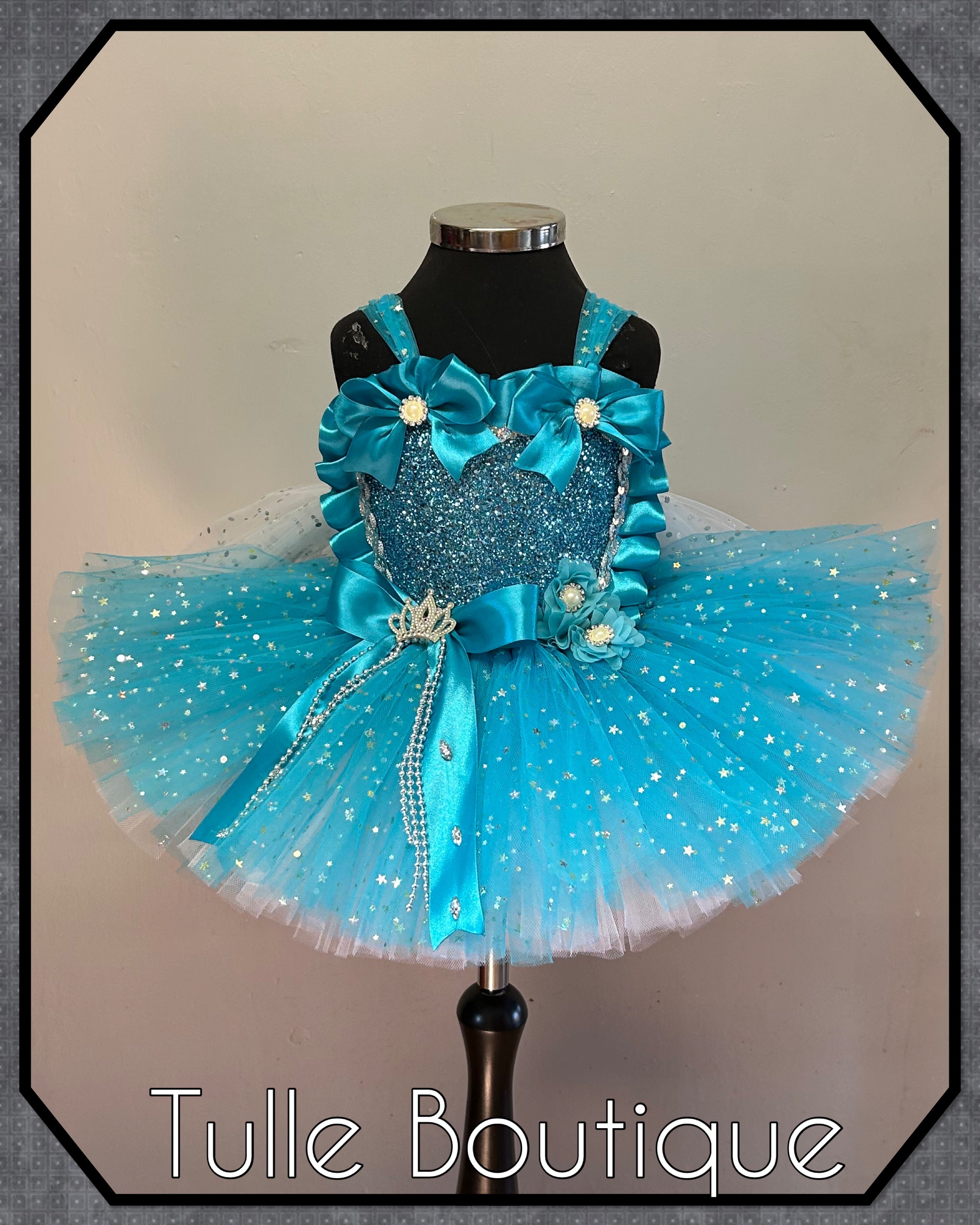 Girls toddlers Turquoise glitter  Princess tutu dress, ballgown,Frozen fancy dress costume