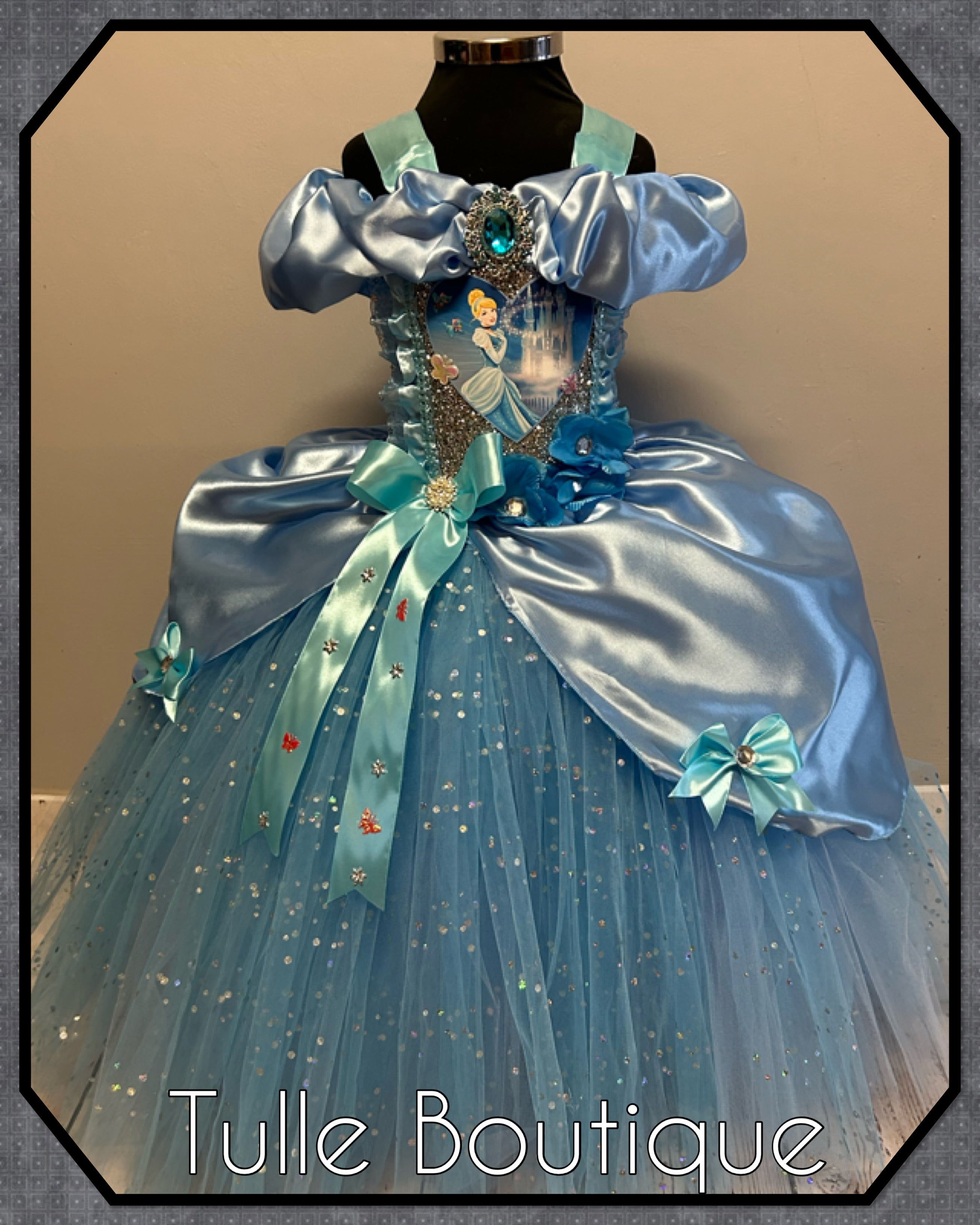 Girls toddlers Princess Cinderella baby blue tutu dress, ballgown, fancy dress costume full length