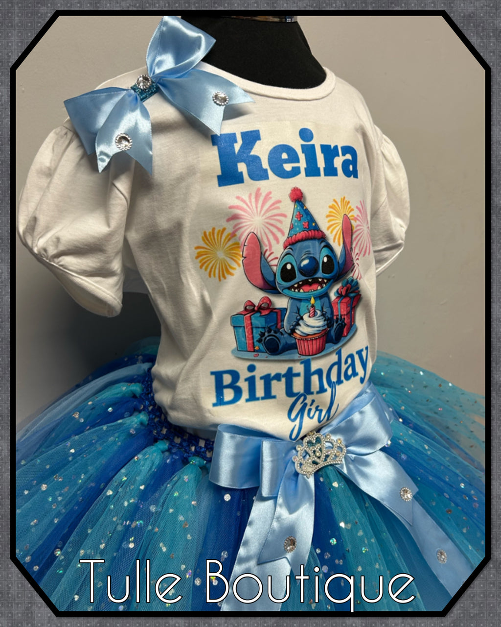 Girls toddlers Stitch birthday tutu outfit fancy dress costume