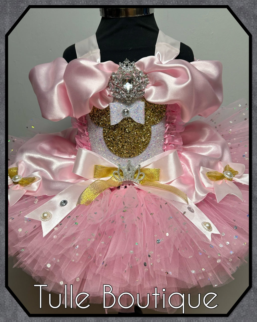 Girls toddlers Glitter Minnie Mouse Princess tutu pink and gold birthday party dress,ballgown, fancy dress costume