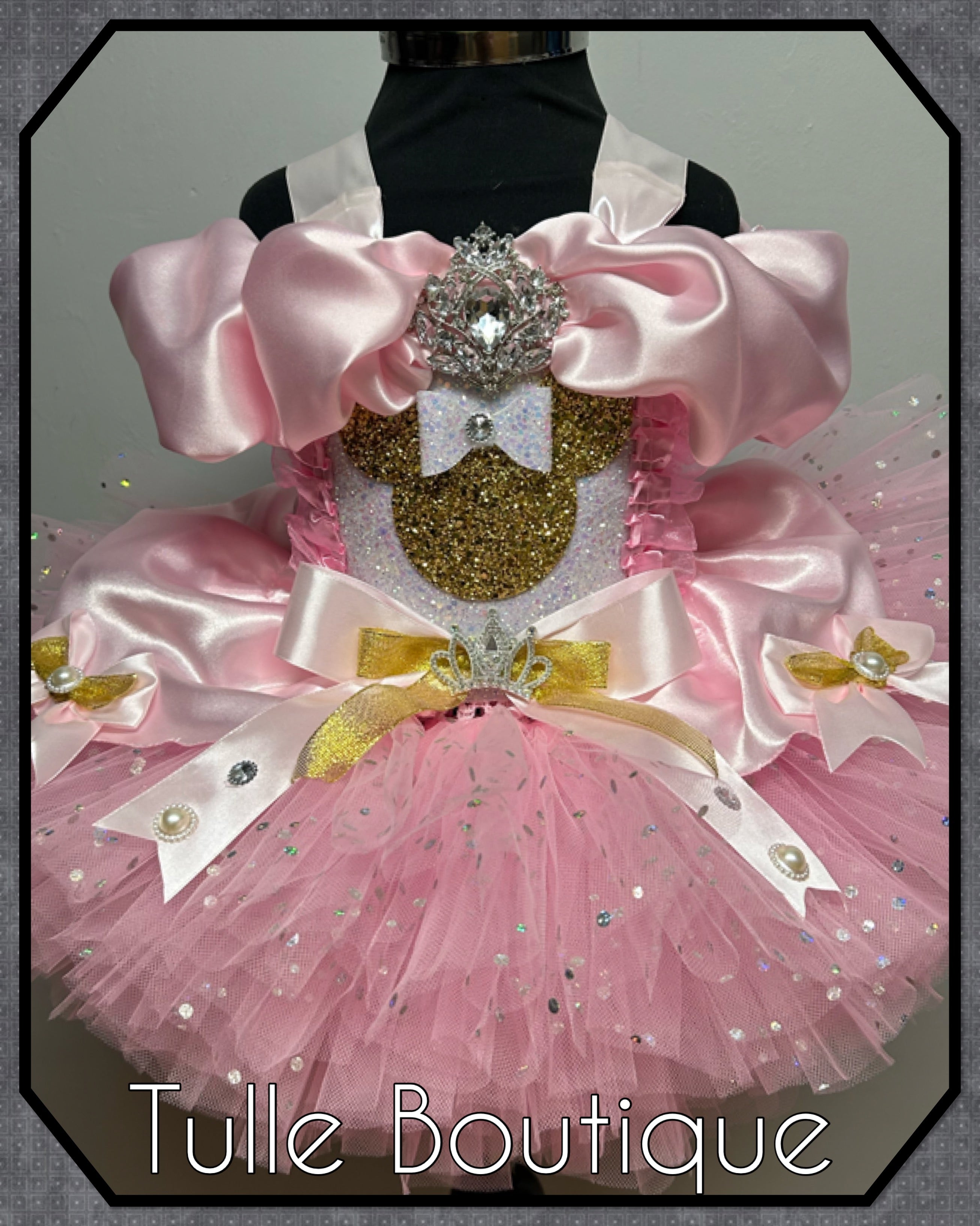 Girls toddlers Glitter Minnie Mouse Princess tutu pink and gold birthday party dress,ballgown, fancy dress costume
