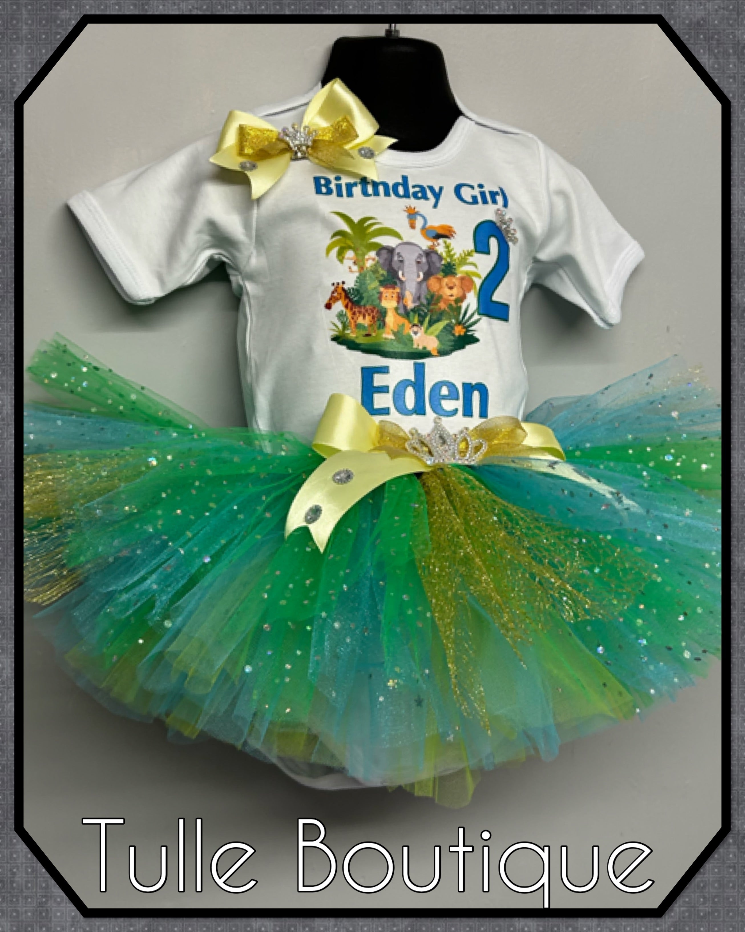 Girls toddlers Jungle themed animal birthday tutu outfit fancy dress costume