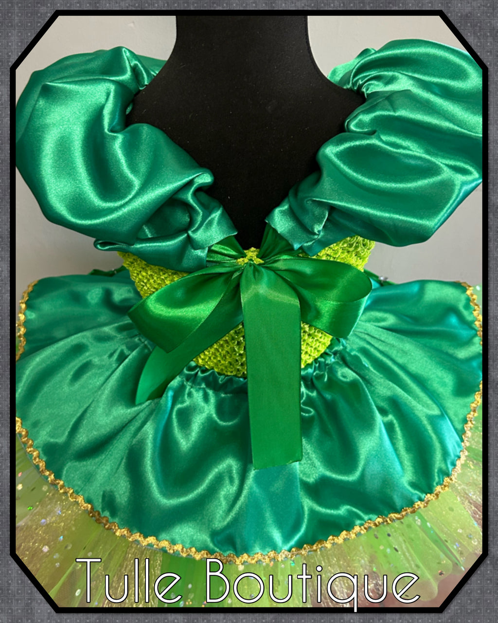 Girls toddlers Shrek, Princess Fiona green satin tutu dress, frozen ballgown, fancy dress costume