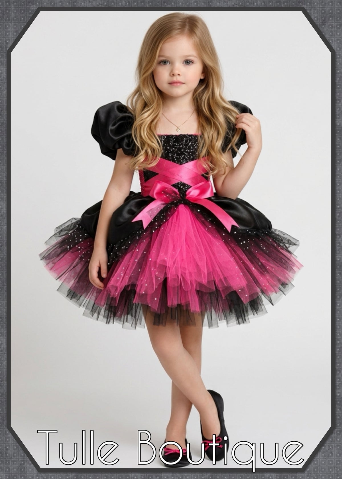 Girls toddlers hotpink and black witch tutu birthday party dress,ballgown, fancy dress costume