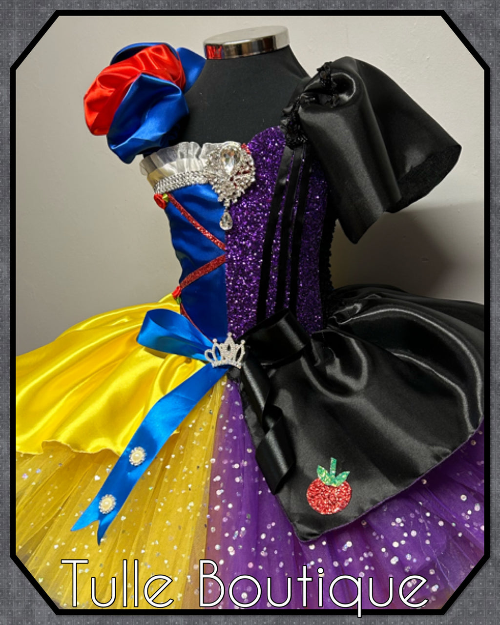 Girls toddlers Snow White with Evil Queen tutu dress, half and half ballgown, fancy dress costume
