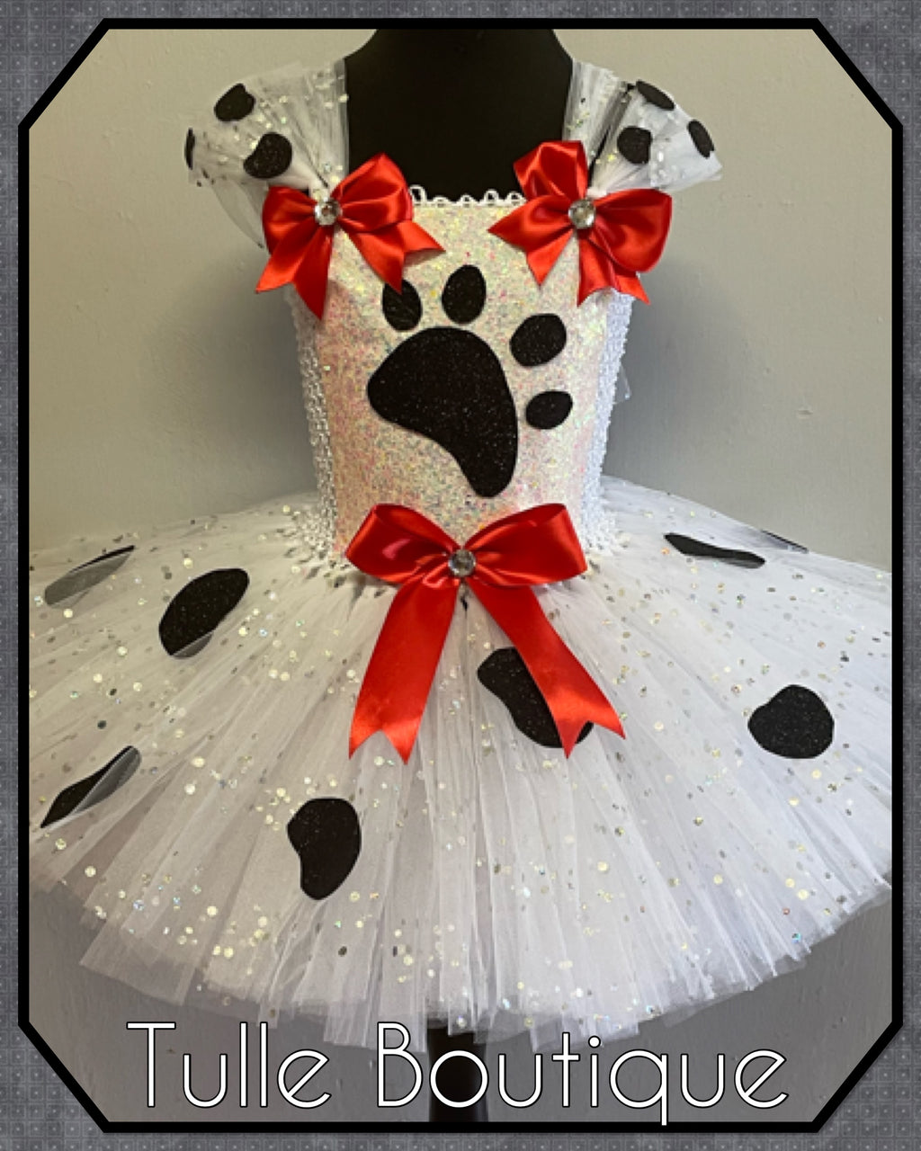 Girls toddlers Dalmatian pup tutu dress, ballgown, 101 Dalmatians fancy dress costume