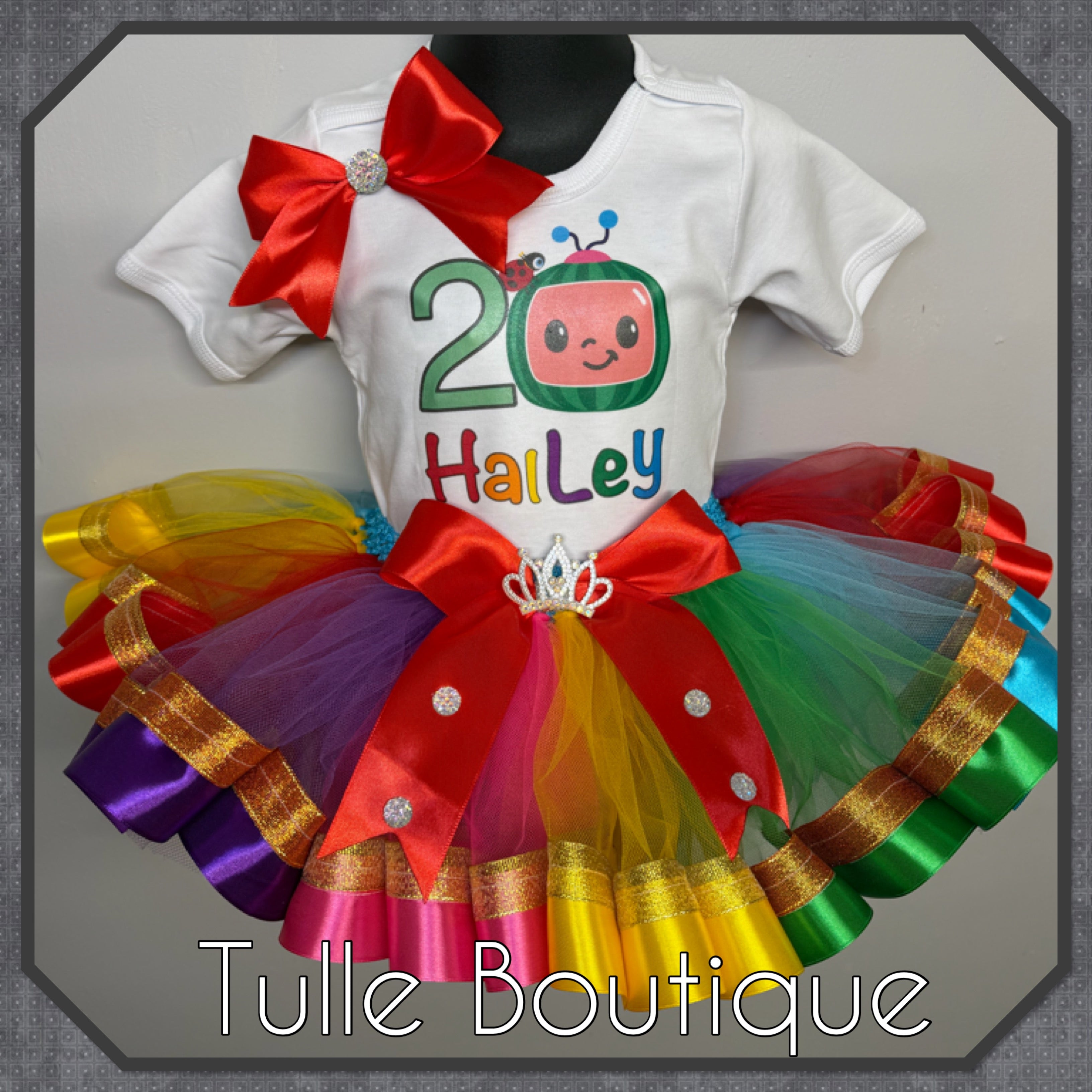 Girls toddlers Cocomelon rainbow birthday tutu outfit fancy dress costume (Copy)