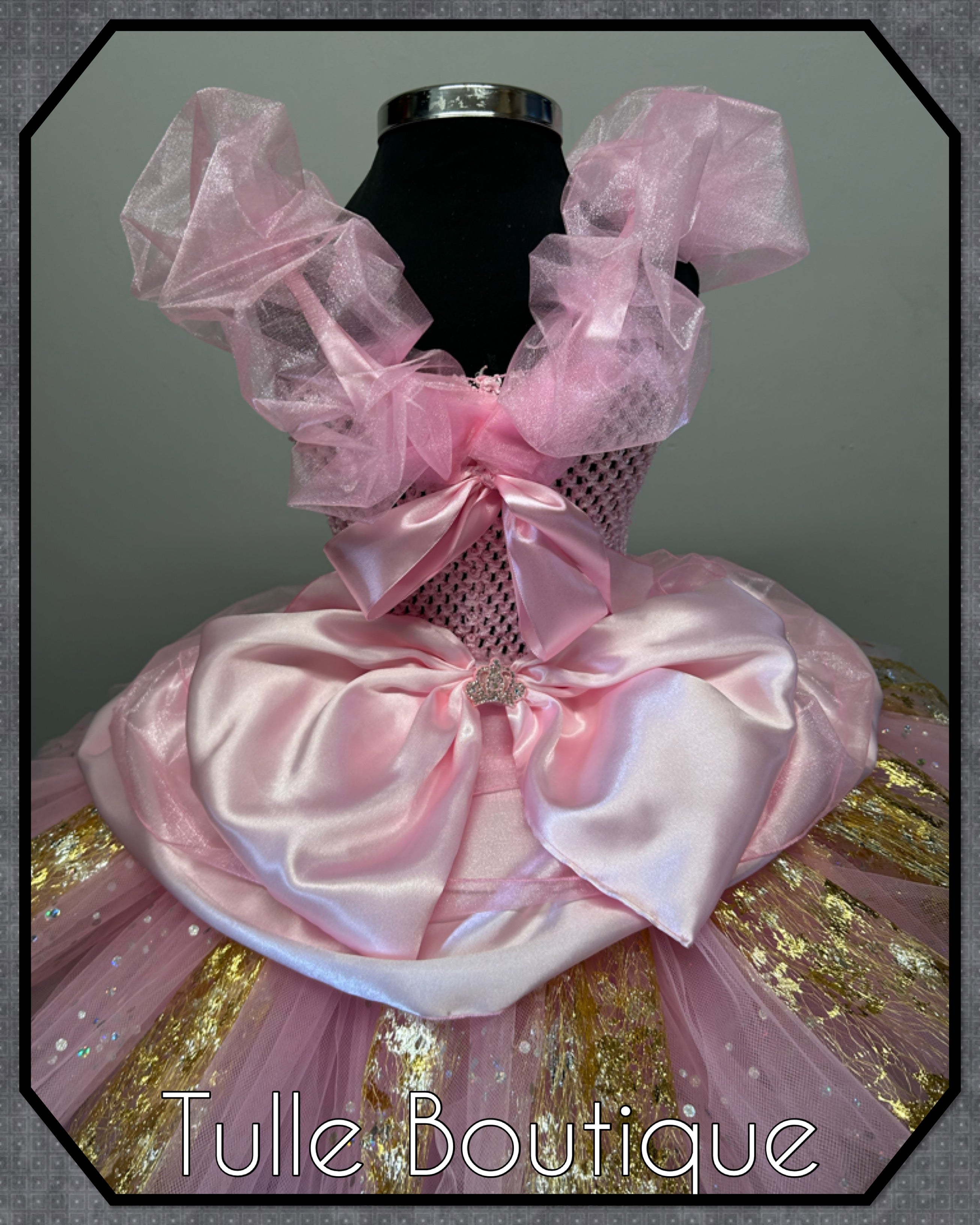 Girls toddlers Princess Aurora sleeping beauty tutu birthday party dress,ballgown, pink and gold fancy dress costume