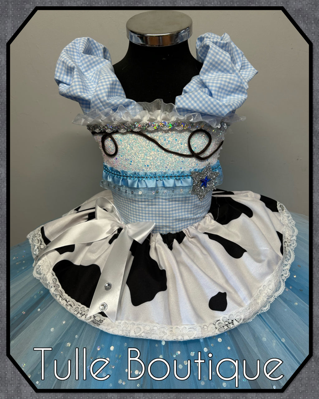 Girls toddlers baby blue and white cowgirl tutu dress, ballgown, fancy dress costume