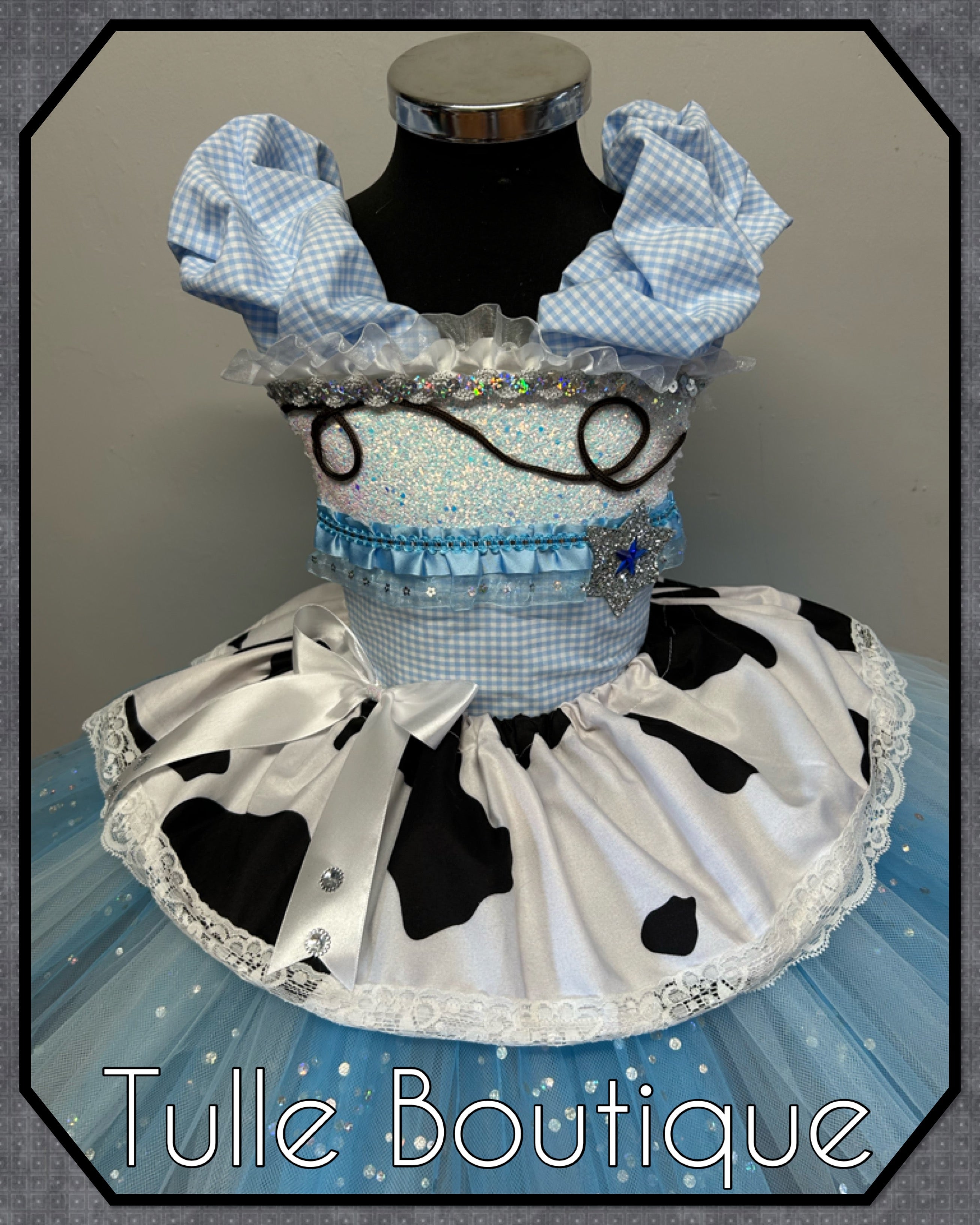 Girls toddlers baby blue and white cowgirl tutu dress, ballgown, fancy dress costume