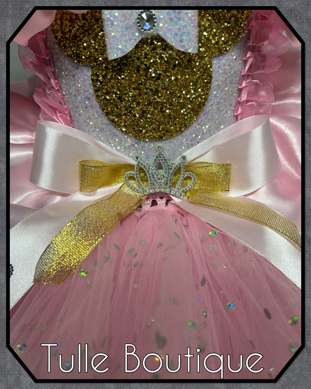 Girls toddlers Glitter Minnie Mouse Princess tutu pink and gold birthday party dress,ballgown, fancy dress costume