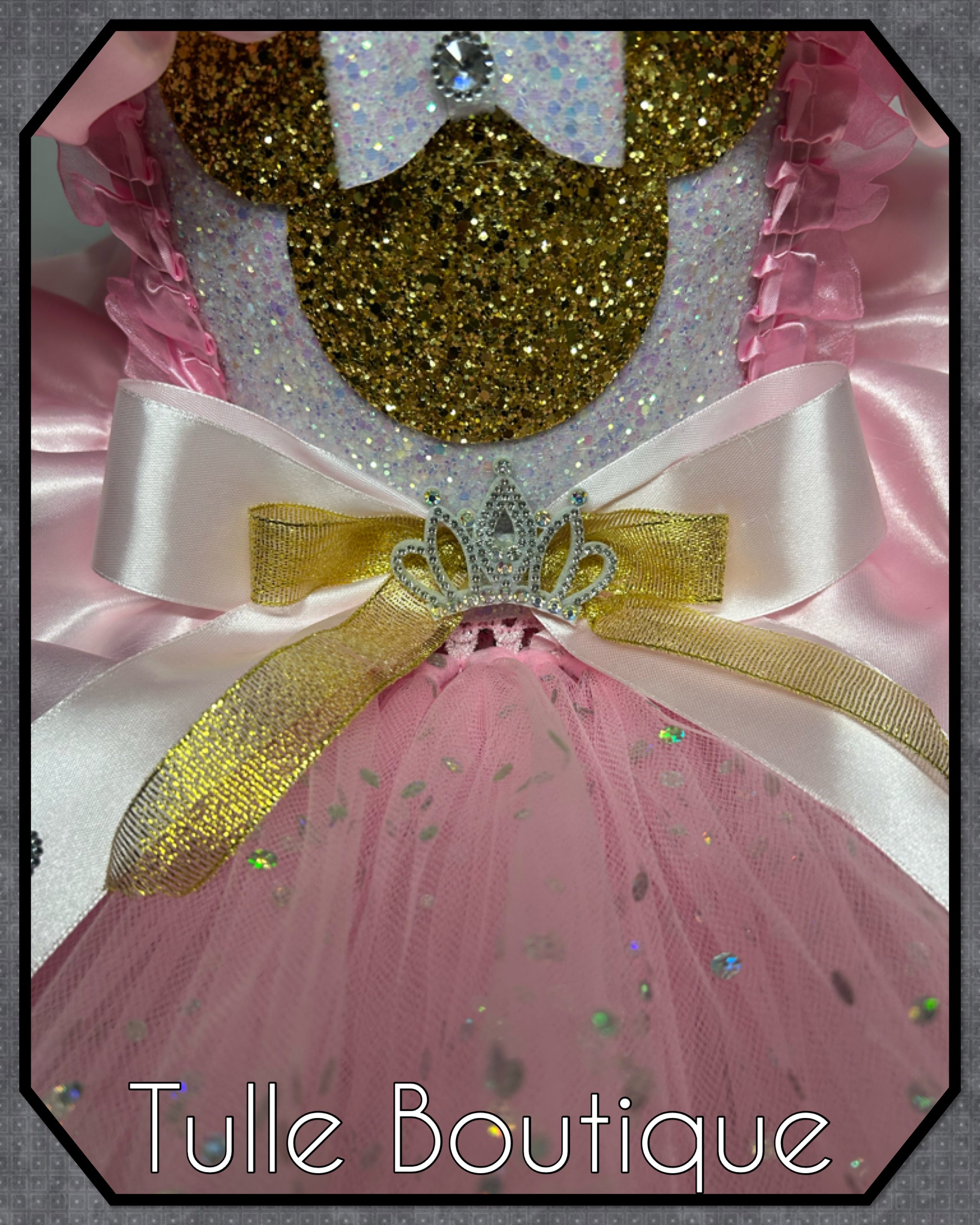 Girls toddlers Glitter Minnie Mouse Princess tutu pink and gold birthday party dress,ballgown, fancy dress costume