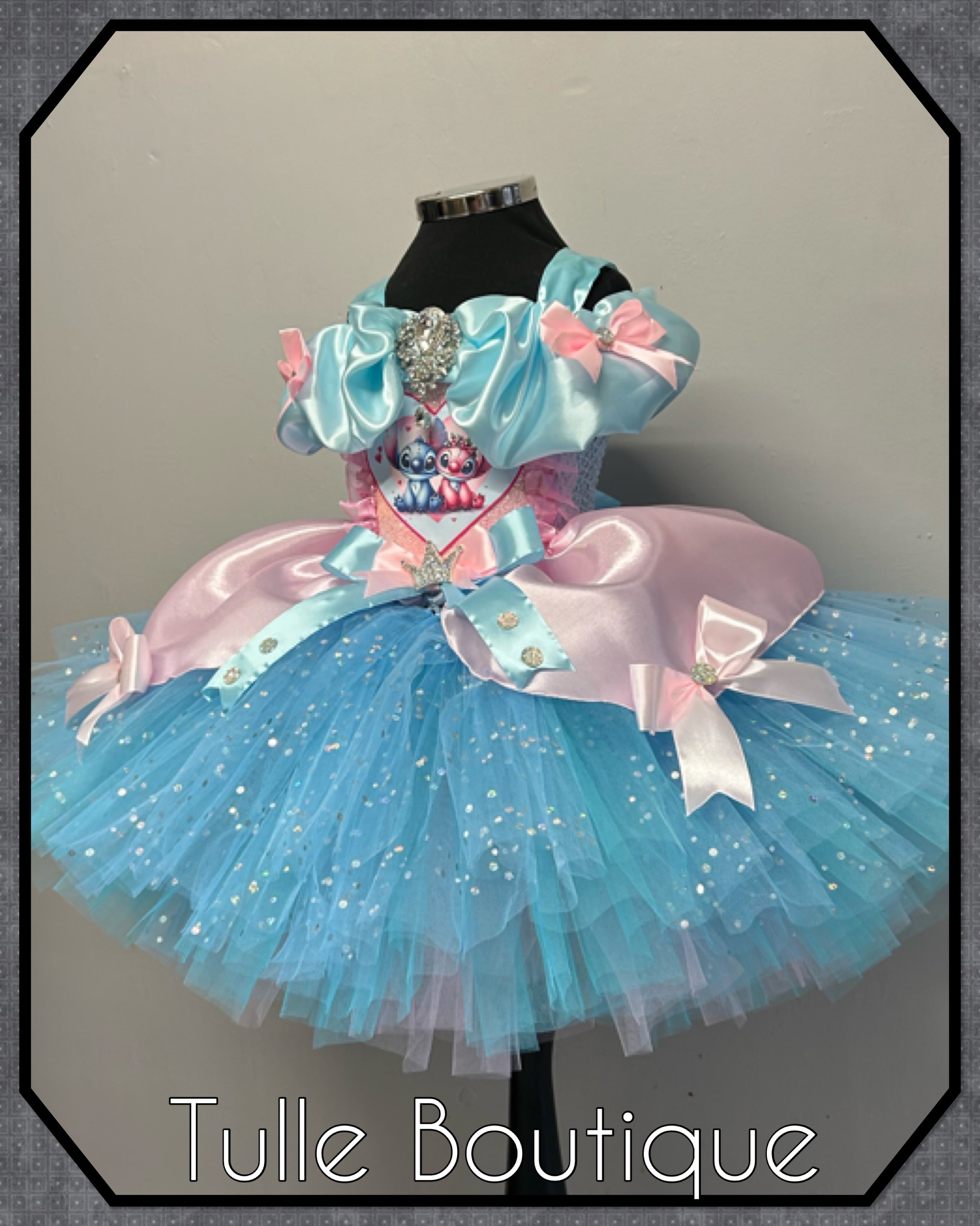 Girls toddlers Stitch and Angel tutu dress, birthday ballgown, fancy dress costume