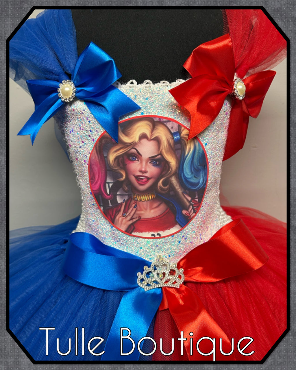 Girls toddlers Superhero Harley Quinn  tutu dress, ballgown, fancy dress costume