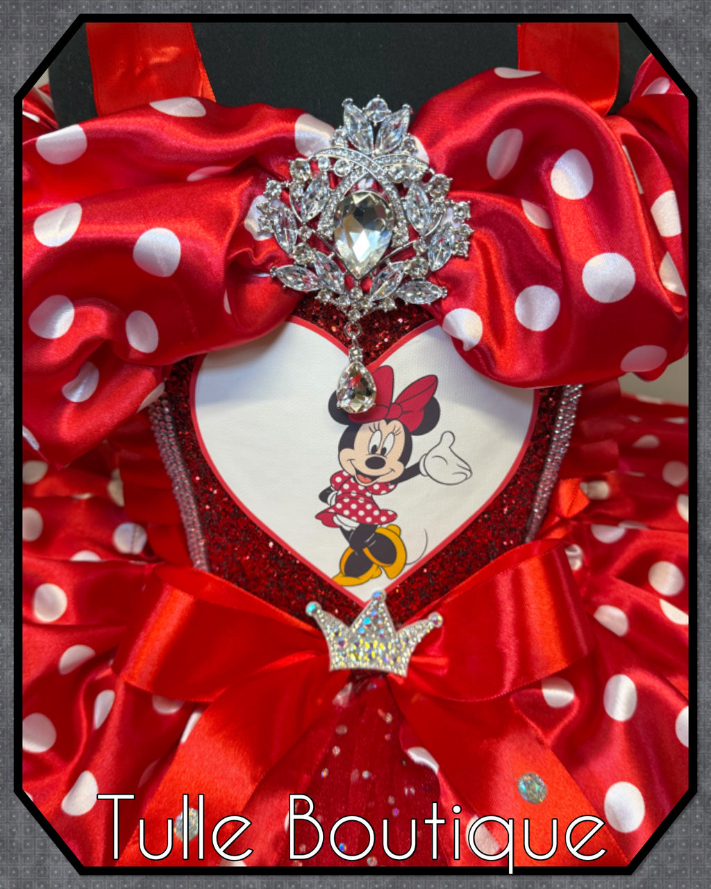 Girls toddlers Minnie Mouse Red tutu birthday party dress,ballgown, fancy dress costume with ribbon trimmed tutu