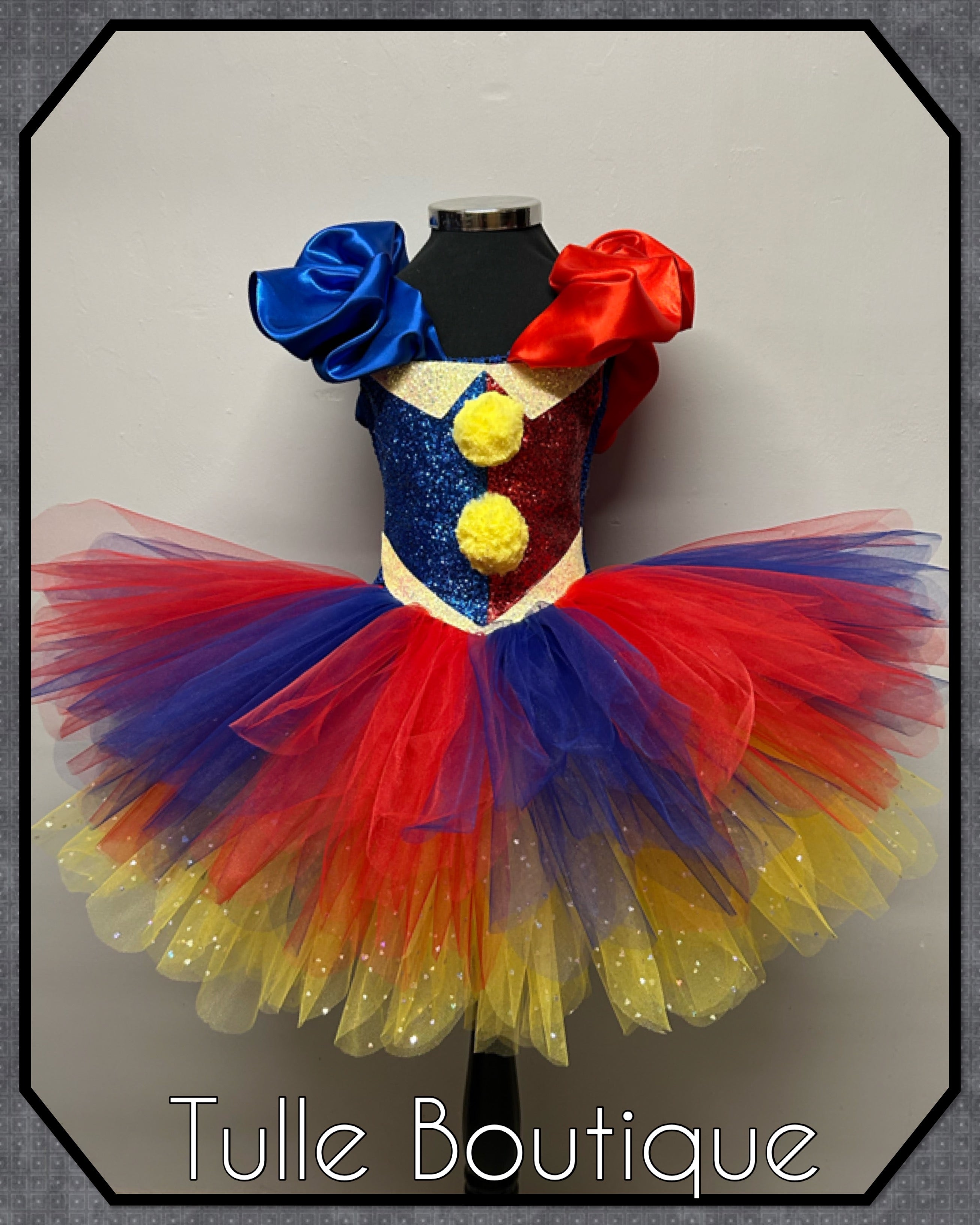 Girls toddlers The Amazing Digital Circus Jester clown tutu dress, ballgown, Pomni fancy dress costume