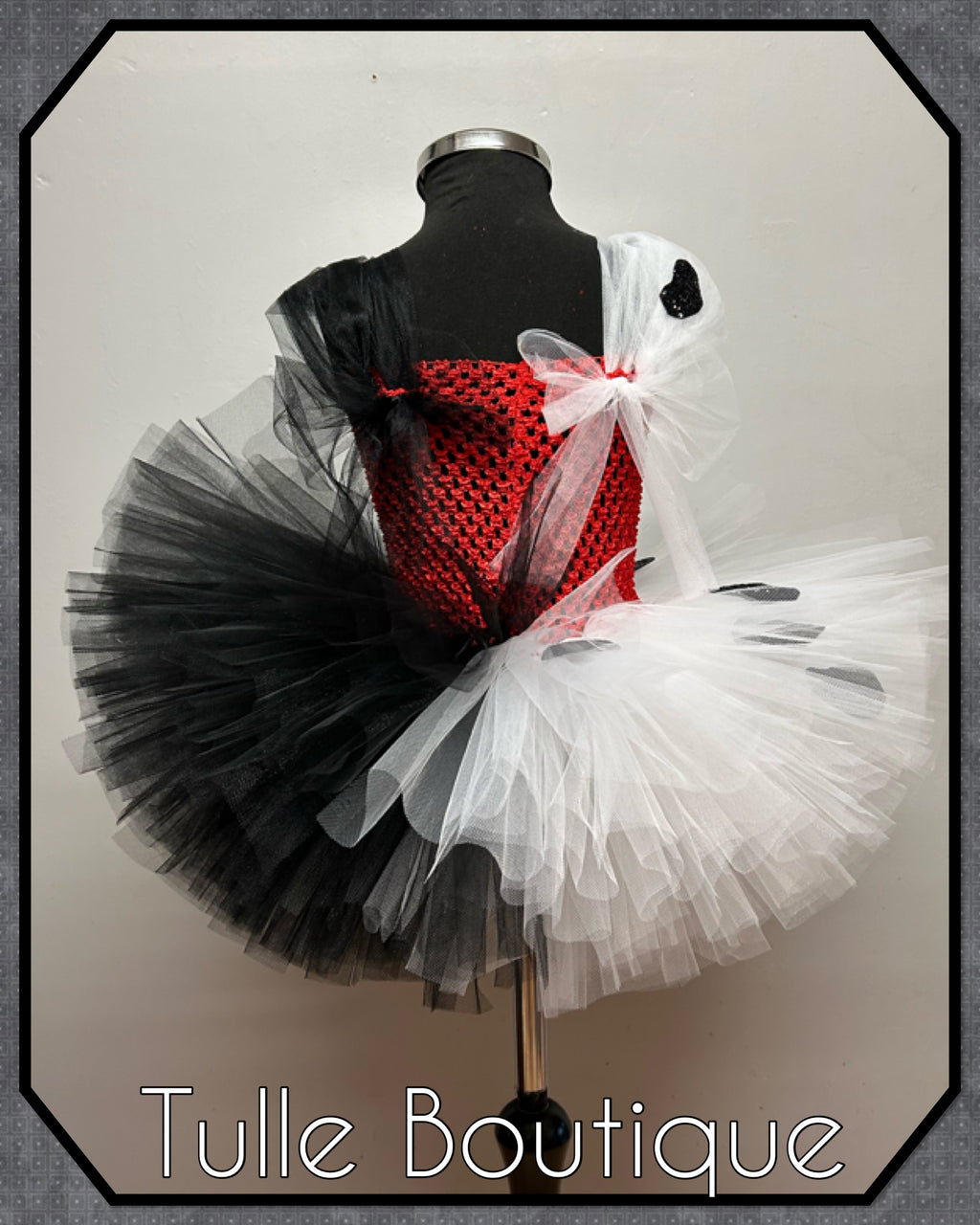 Girls toddlers Cruella de Ville tutu dress, ballgown, 101 Dalmatians fancy dress costume