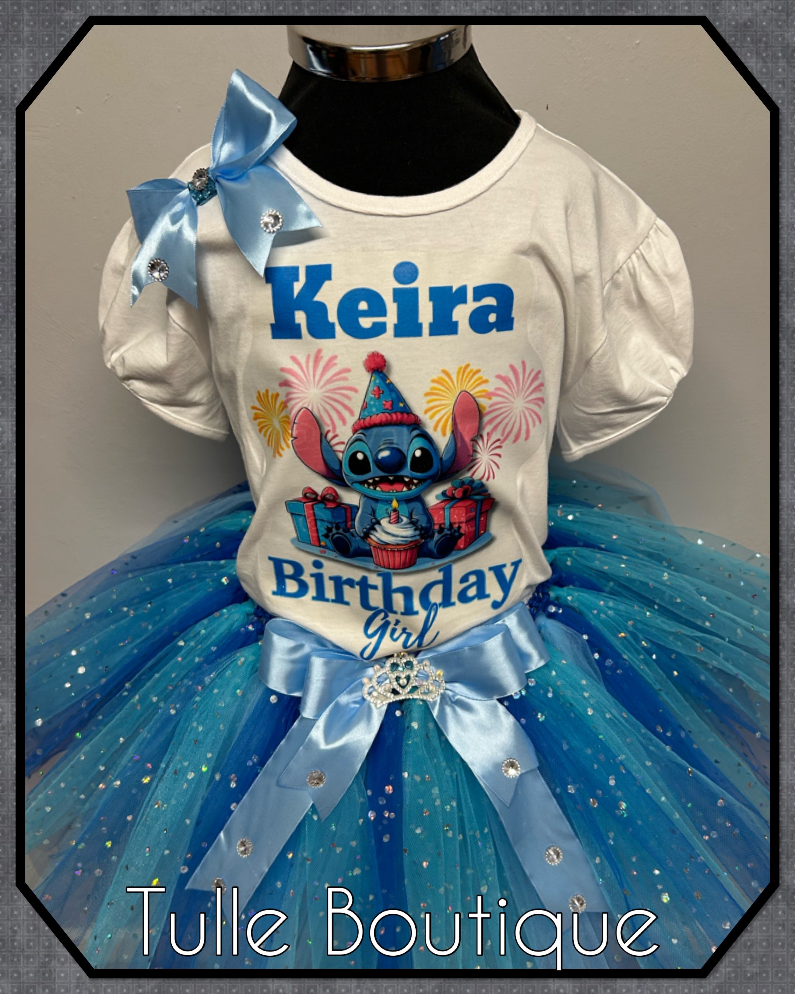 Girls toddlers Stitch birthday tutu outfit fancy dress costume