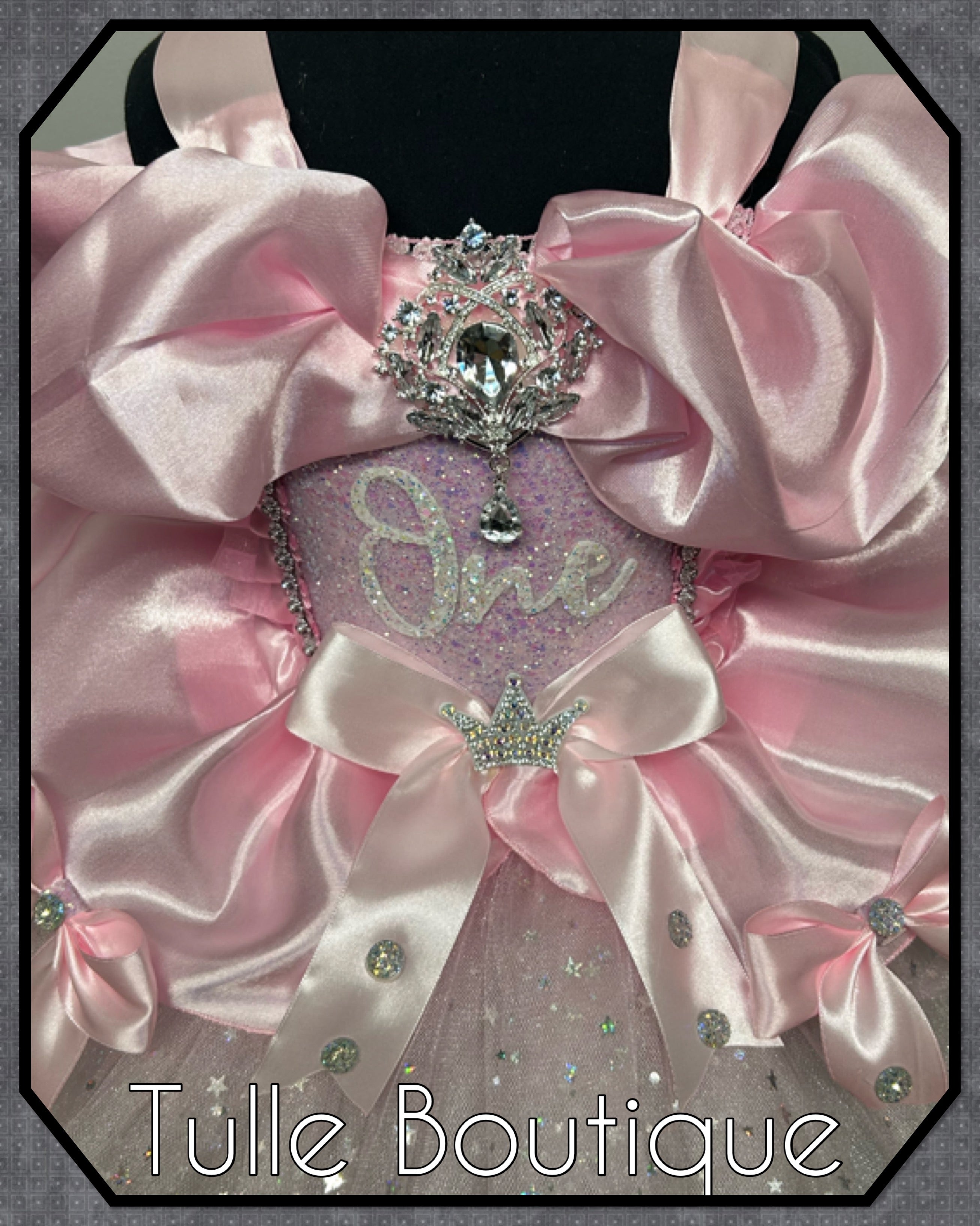 Girls toddlers Princess pink ‘One’ tutu dress, first birthday ballgown,