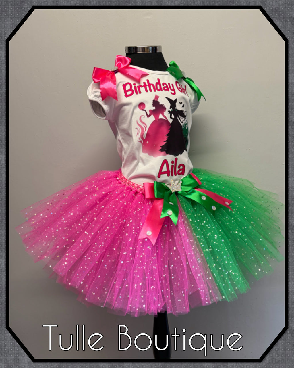 Girls toddlers wicked birthday tshirt and tutu outfit Glinda Elphaba fancy dress costume