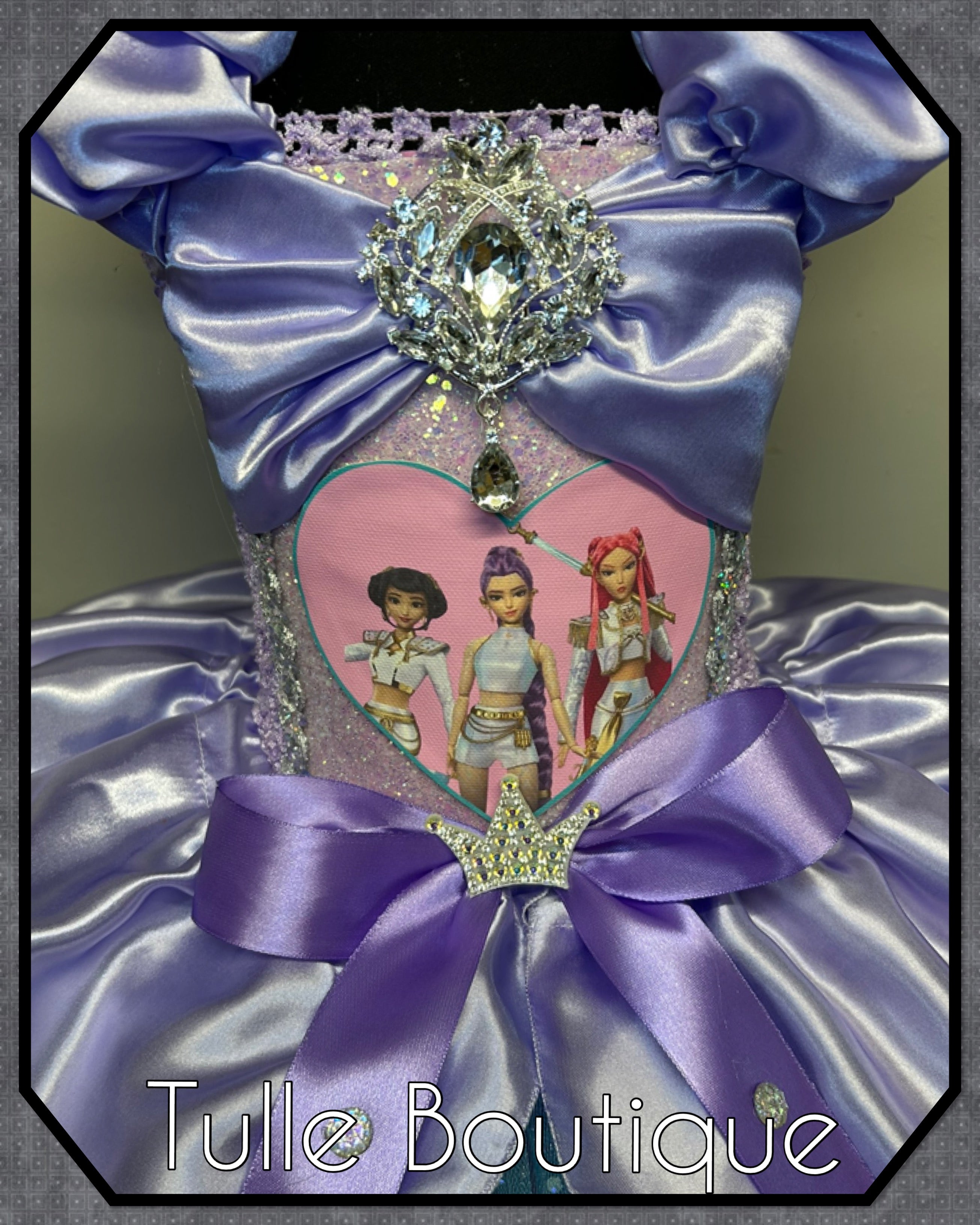 Girls toddlers Kpop Demon Hunters Rumi Mira Zoe tutu dress, birthday ballgown, fancy dress costume