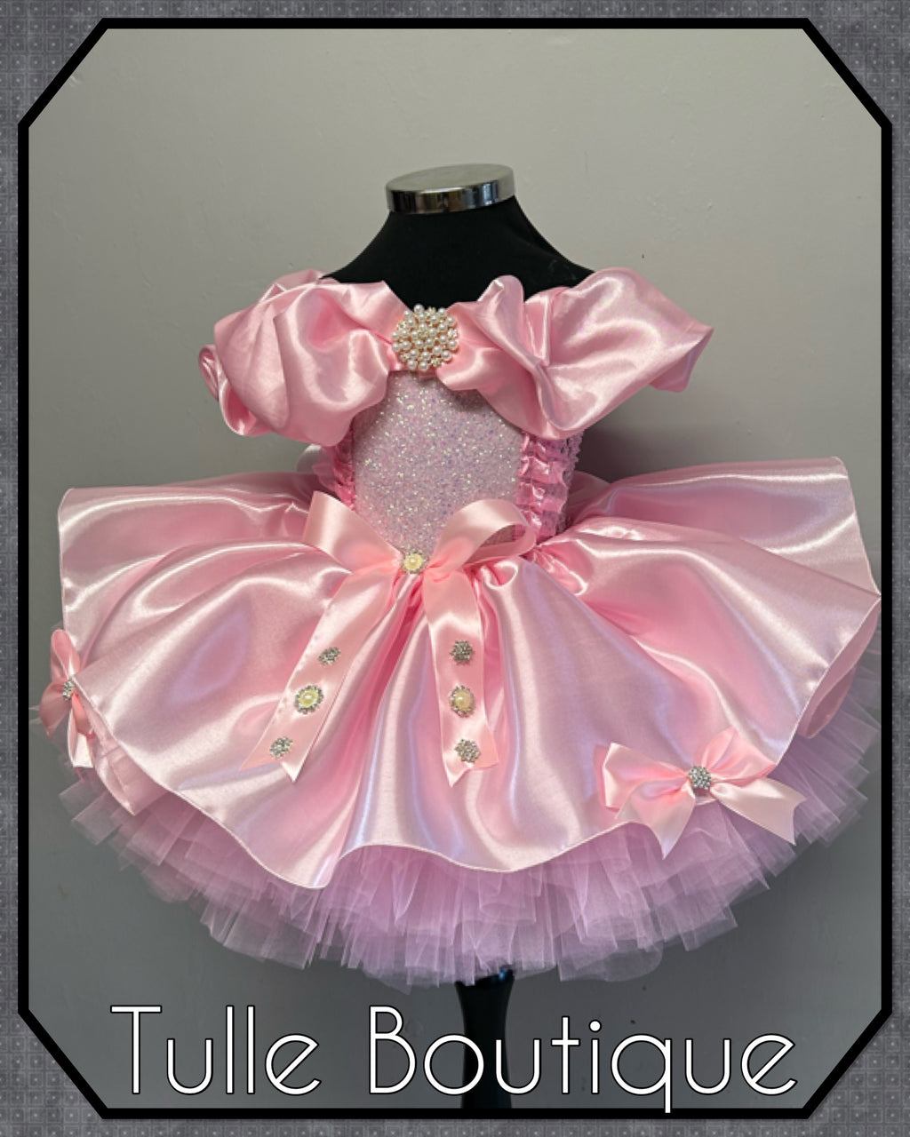 Girls toddlers Lena satin pink princess tutu dress, birthday ballgown, flower girls dress