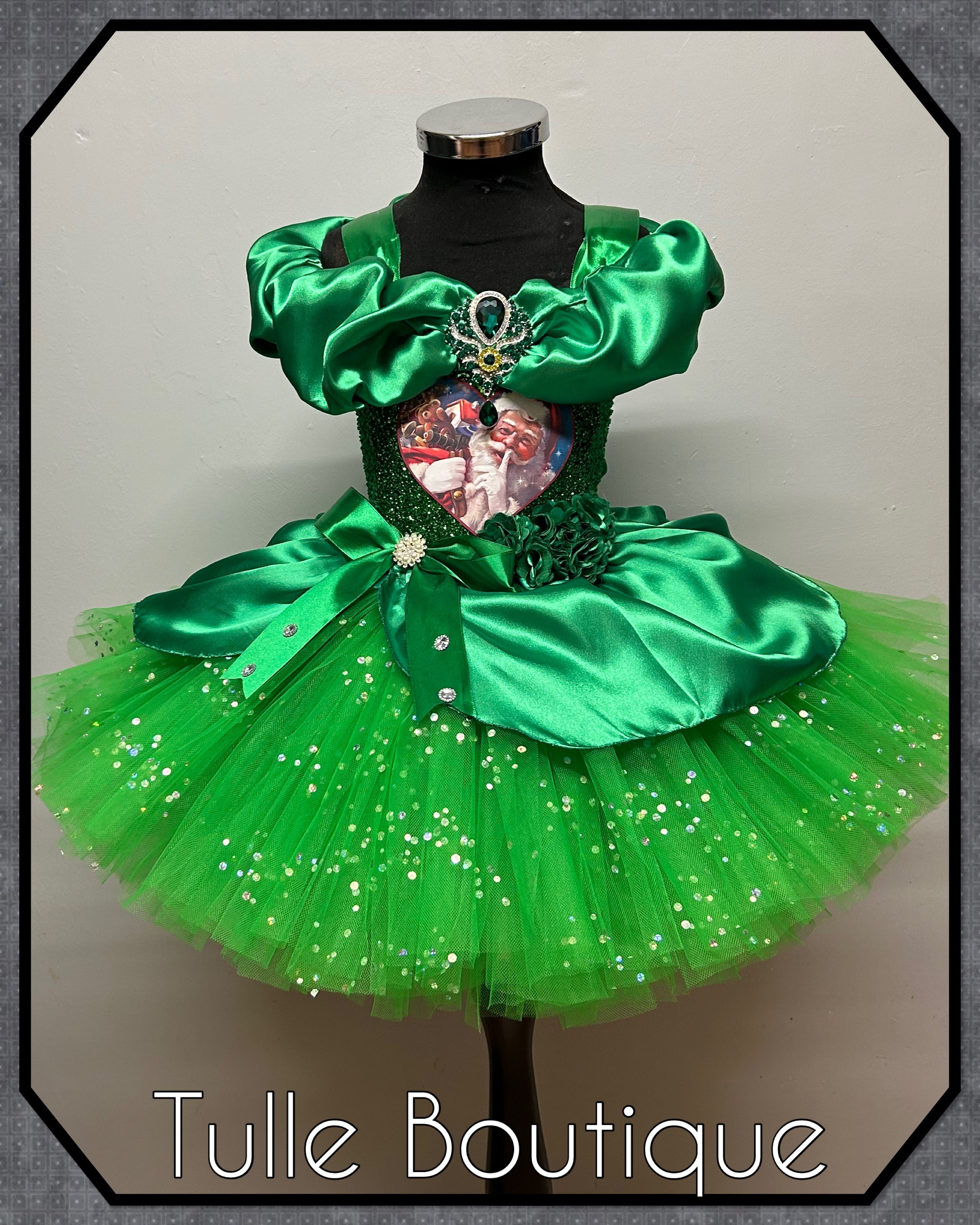 Girls toddlers Emerald Green Vintage Santa tutu dress,ballgown, fancy dress costume