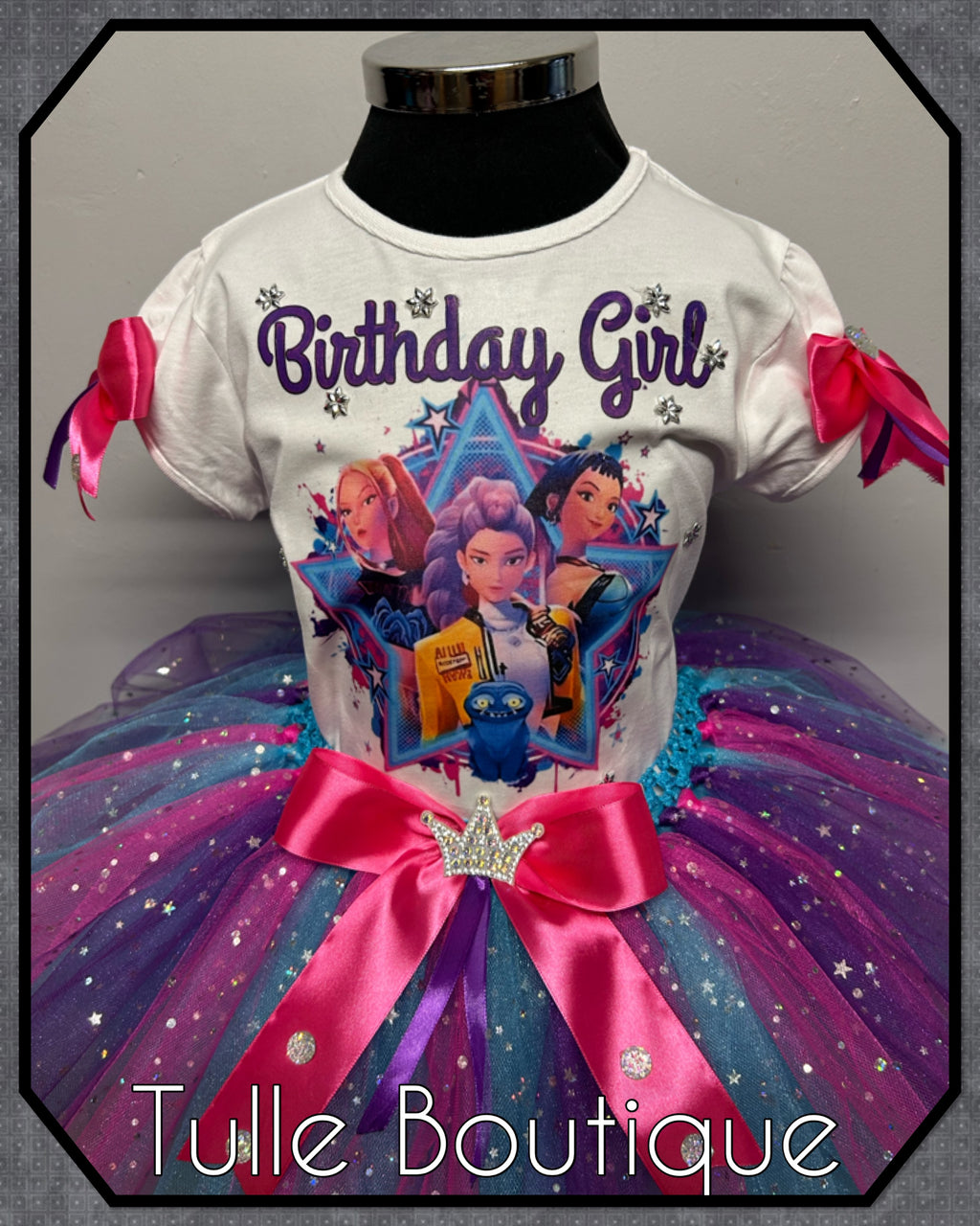 Girls toddlers Kpop demon hunters birthday tshirt and tutu outfit fancy dress costume