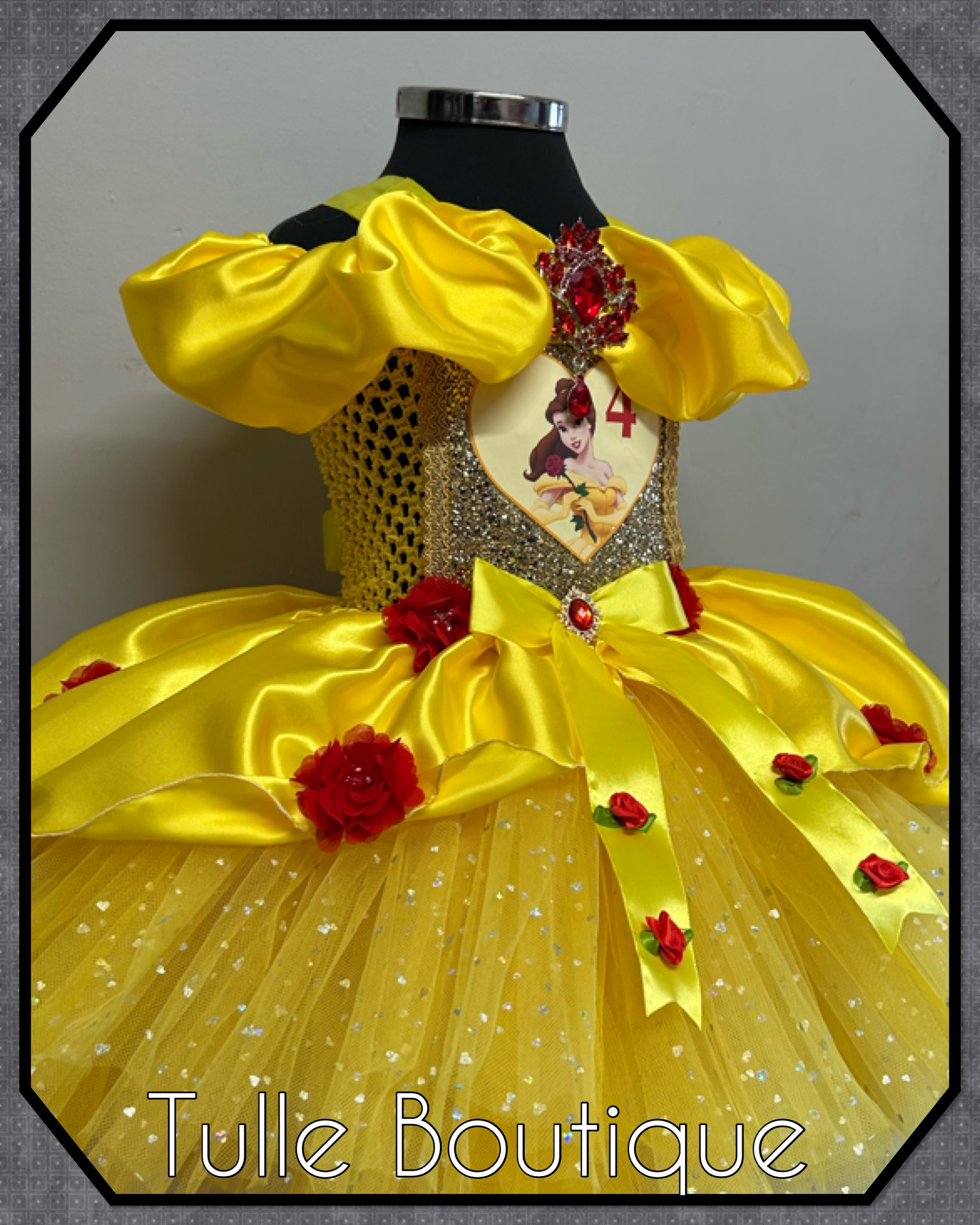 Girls toddlers Princess Belle tutu dress, beauty and the beast ballgown, fancy dress costume