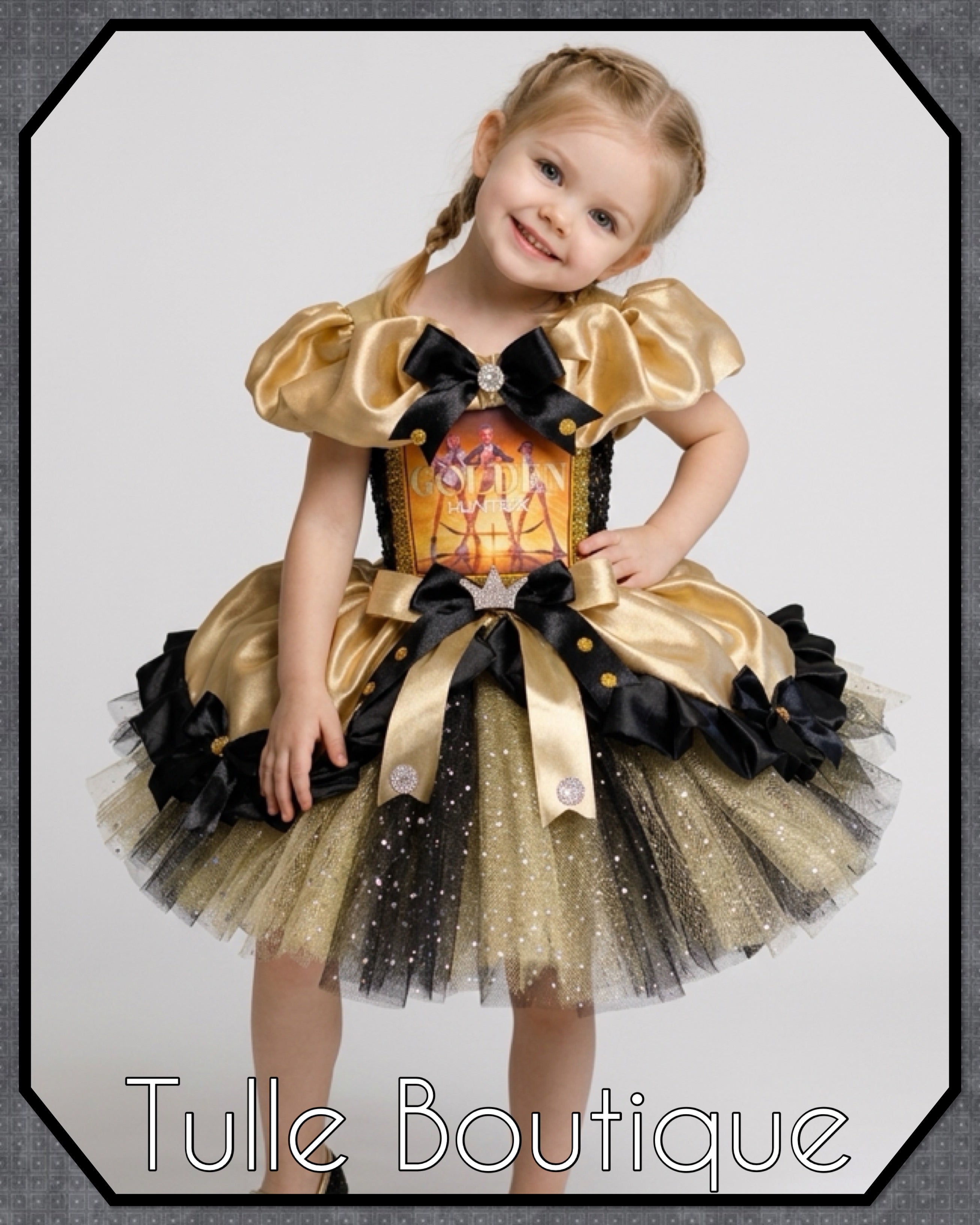Girls toddlers Kpop Demon Hunters Golden Rumi Mira Zoe tutu dress, birthday ballgown, fancy dress costume
