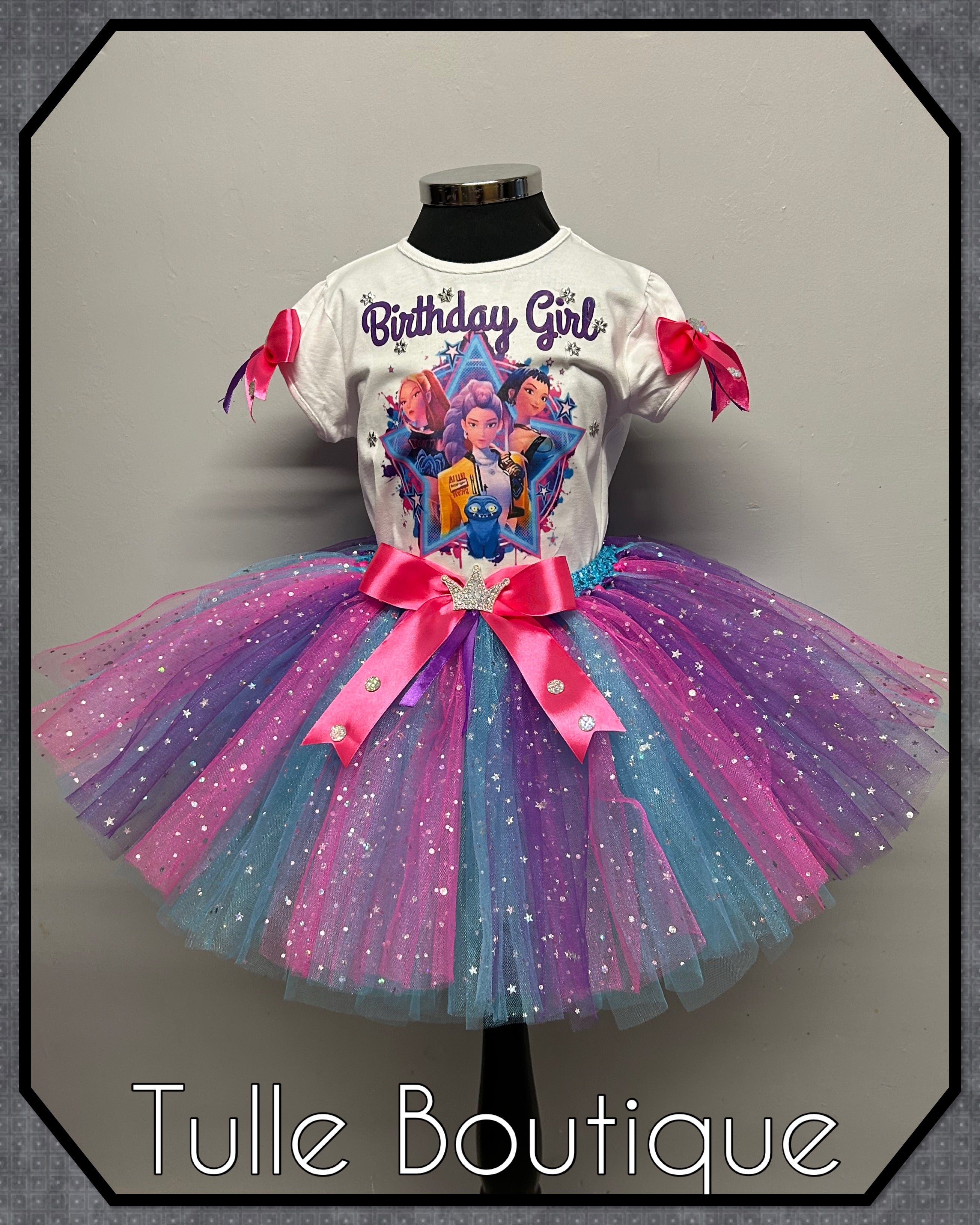 Girls toddlers Kpop demon hunters birthday tshirt and tutu outfit fancy dress costume