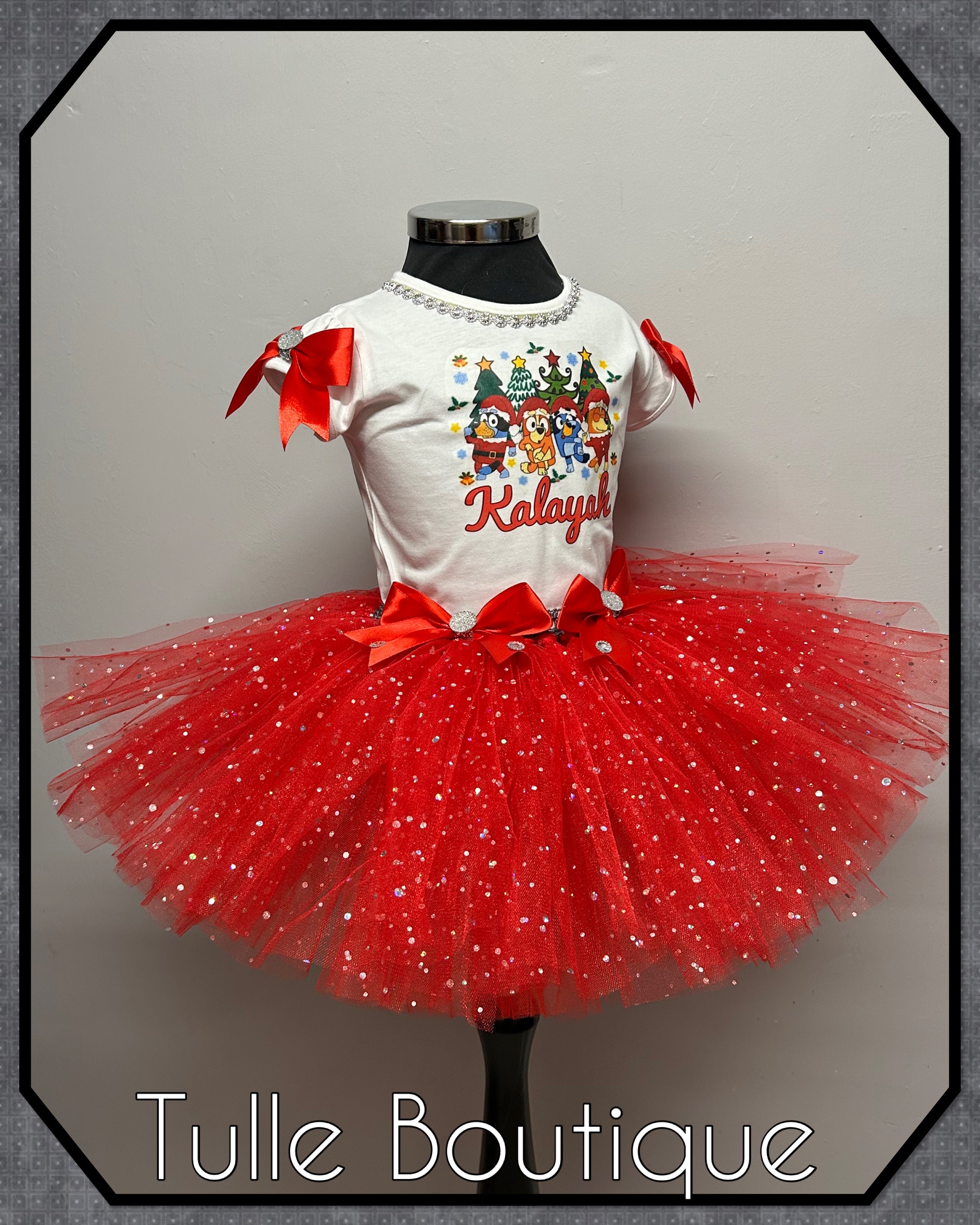 Girls toddlers Christmas Bluey birthday tutu outfit fancy dress costume
